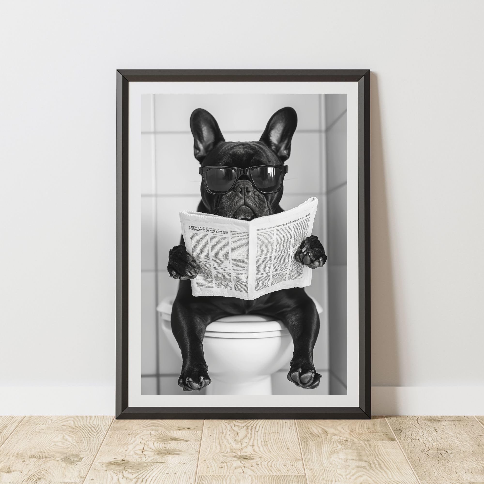 60 Second Makeover Limited French Bulldog Newspaper Toilet Quirky Animal Print Bathroom Accessories Wall Art Posters Pictures For Bathroom Walls Home Accessories Home Decoration Funny No Frame - A4
