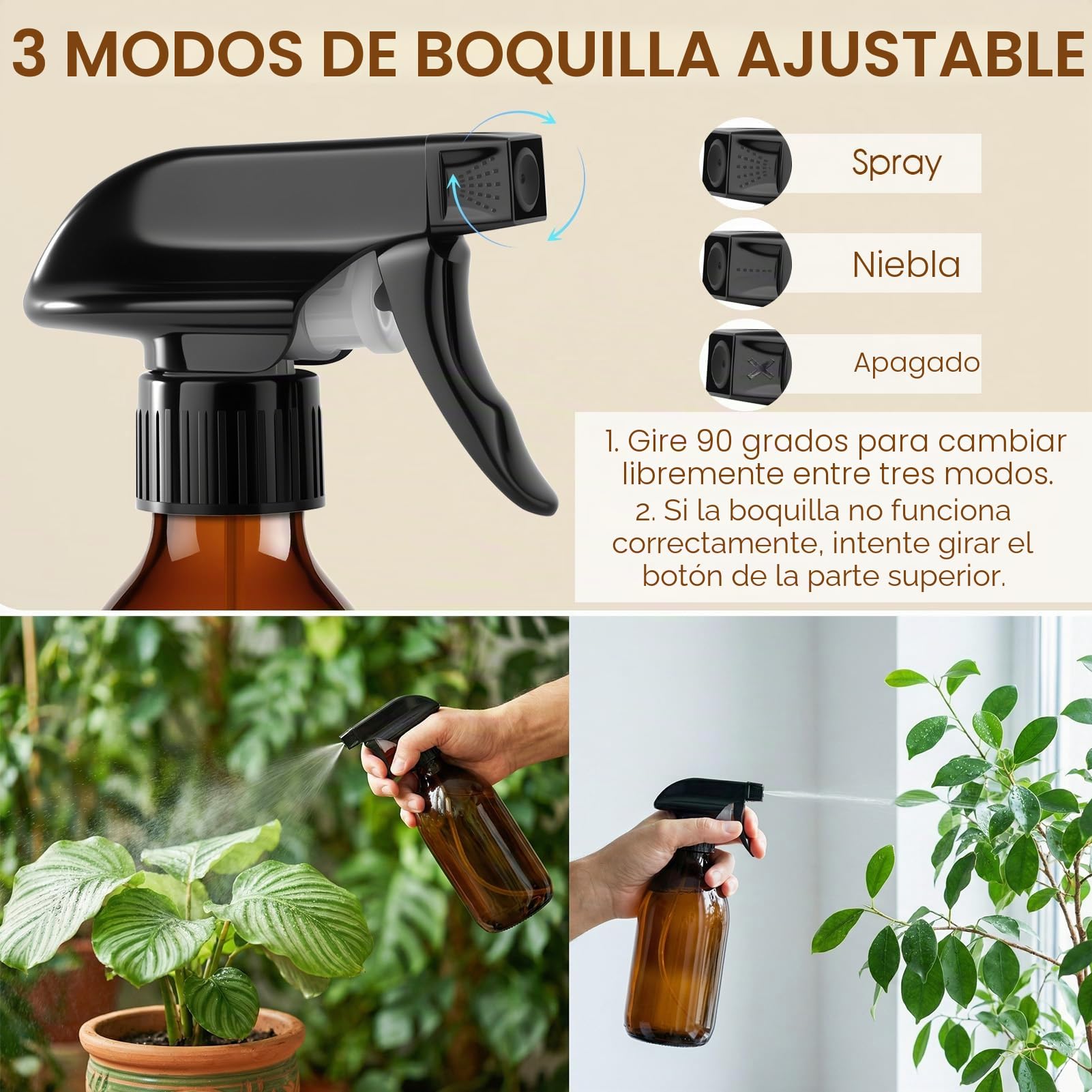 Botellas de Spray Vacías 500ml Vidrio Ámbar Pulverizador para Plantas Limpieza Peluquerías