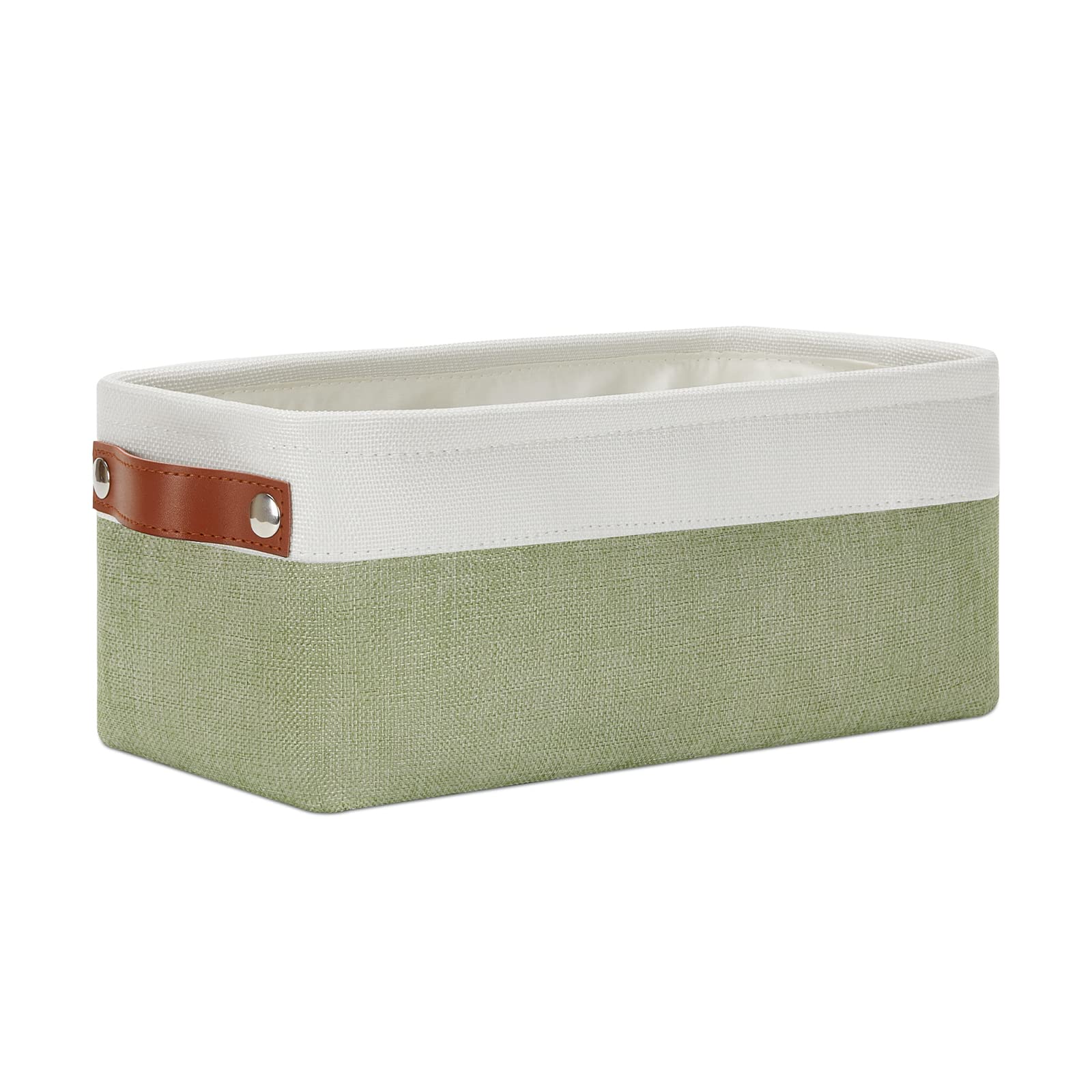 DULLEMELO Narrow Storage Basket for Bathroom, Toilet Paper Holder, Canvas Storage Basket for Organizing (White & Green)