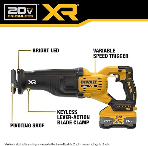 Miniatura 3 de DEWALT Kit de sierra recíproca inalámbrica XR de 20 V MAX XR POWERPACK con batería y cargador incluidos (DCS384WW1)