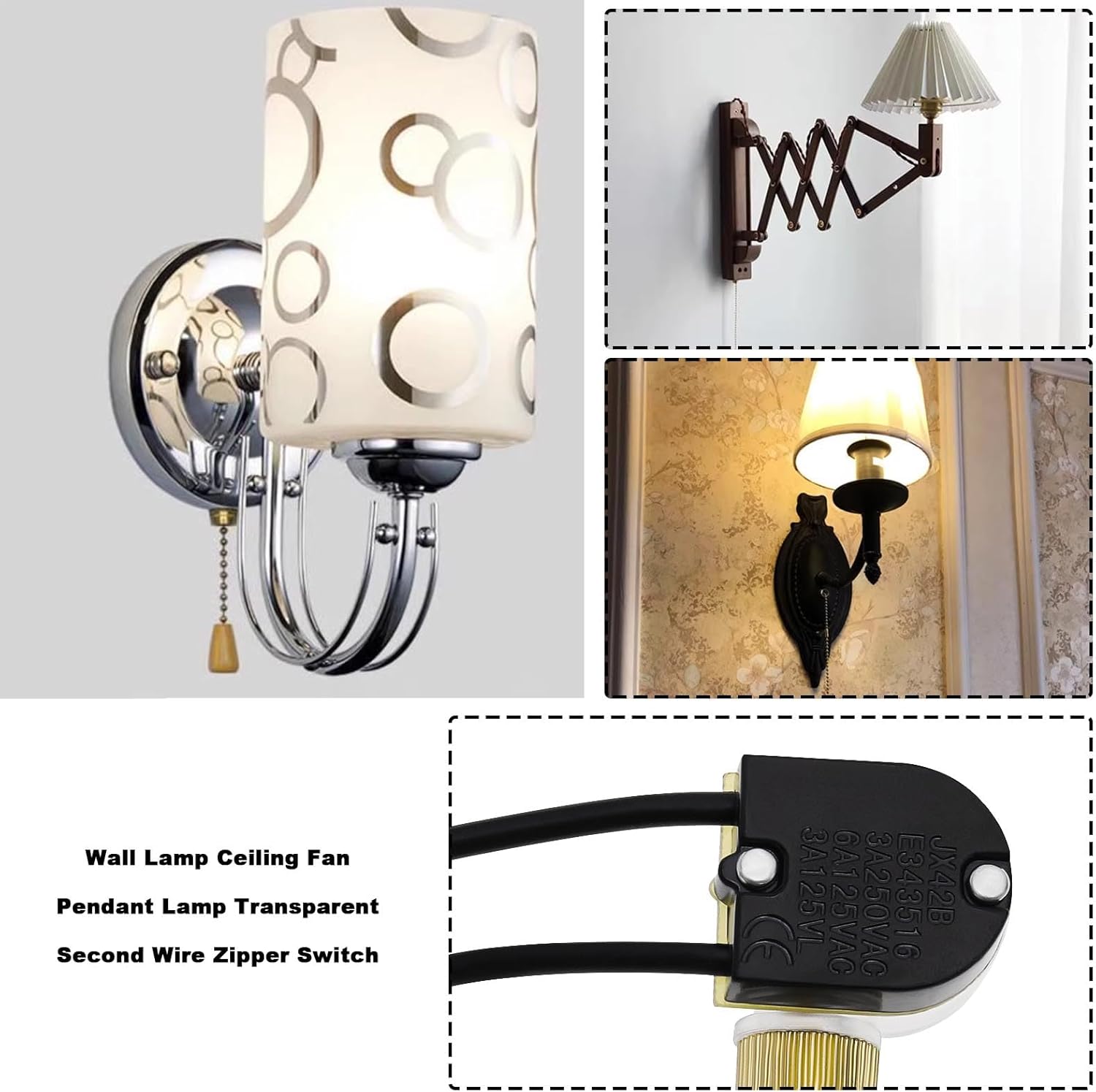 Create idea 2Pcs Pull Chain Switches Replacement JX42B Model Pull Chain Cord Switch Accessories for Wall Lamps Ceiling Fan Wall Fan Table Lamps Gold