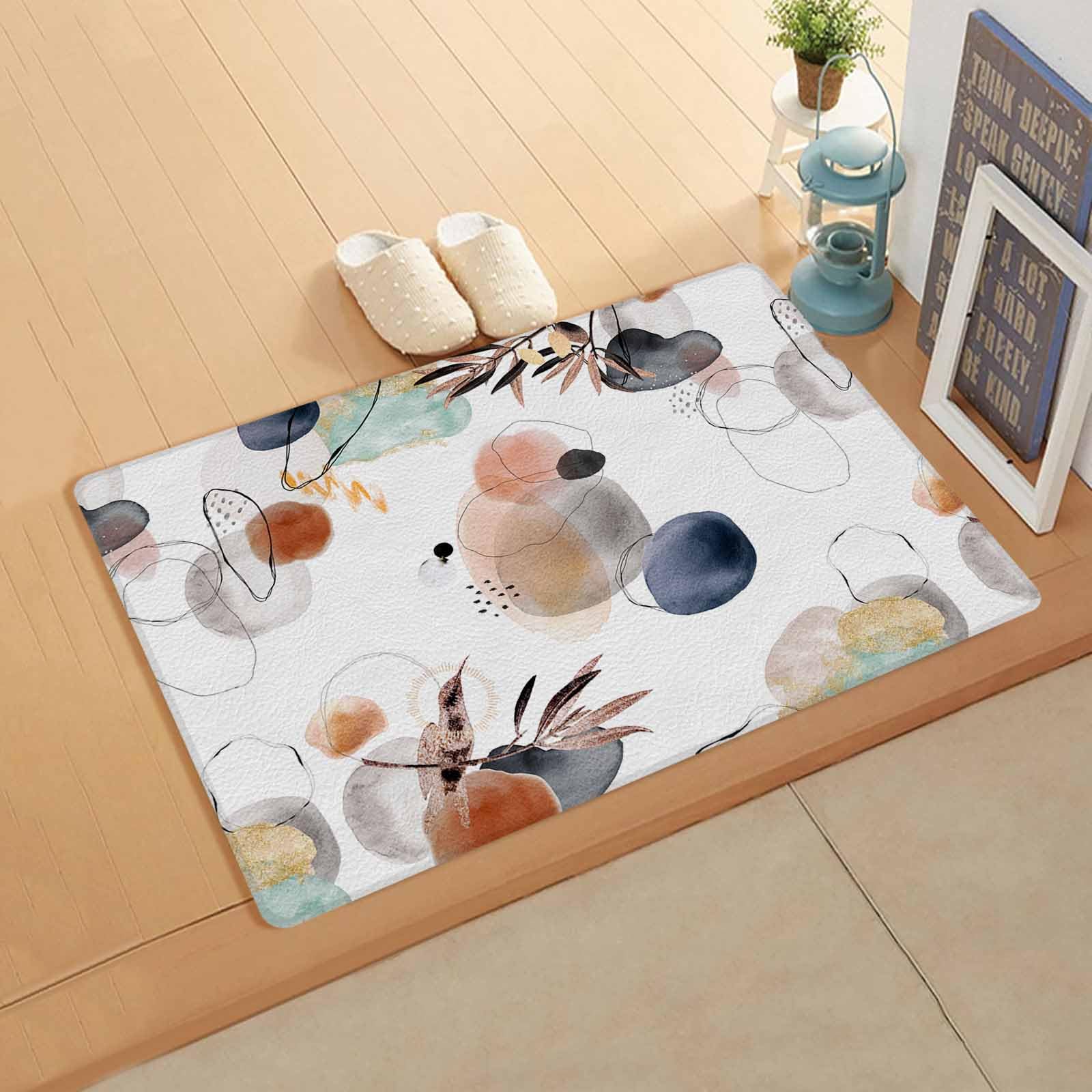 Boho Abstract Kitchen Bath Door Mat Cushioned Runner Rug,Washable Welcome Floor Sink Antifatigue Mat,Waterproof & Non-Slip Comfort Standing Doormat,Multicolor Modern Minimalist Middle Century 18