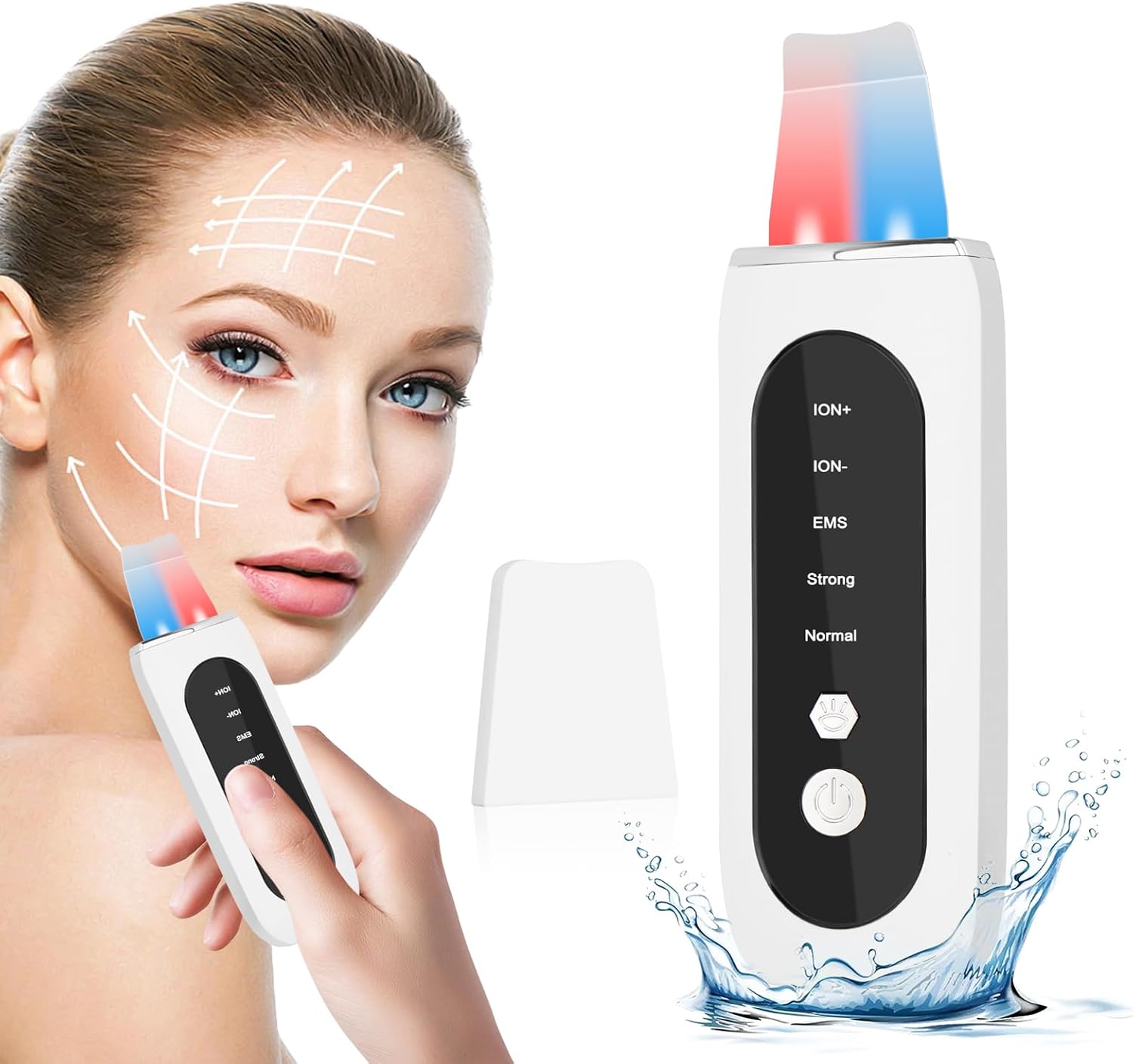 Gezichtshuid Scrubber, Huidscrubber, Ultrasone Peeling Gezichtsreiniger Ultrasone Gezichtsreiniger, Draagbare Poriënscrubber, Gezichtsspatel met 5 Modi voor reiniging in het gezicht