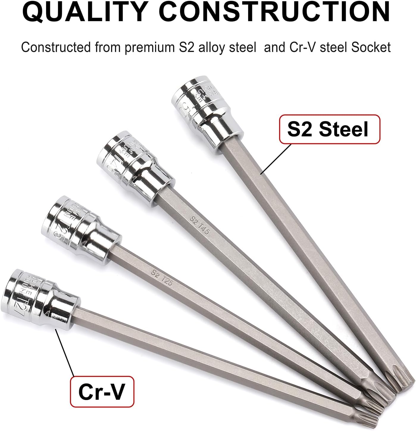 CASOMAN 3/8"Drive Extra Long Torx Bit Socket Set, 12 Piece Torx Star Bit Set, T10 to T60, Length: 150mm, CR-V&S2 Steel