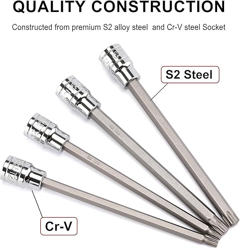 Miniatura 3 de CASOMAN Juego de dados Torx extra largos de 38", juego de brocas Torx Star de 12 piezas, T10 a T60, longitud 5.906 in, acero CR-V y S2