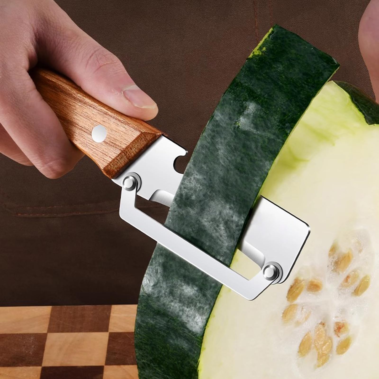 Multifunctional Vegetable Peeler for Kitchen, 2 in 1 Fruit and Vegetable Peeler with Bottle Opener, Stainless Steel Potato Peeler with Wooden Handle, Universal Peeler for Apples, Pumpkins and Papayas — Amazon image 4