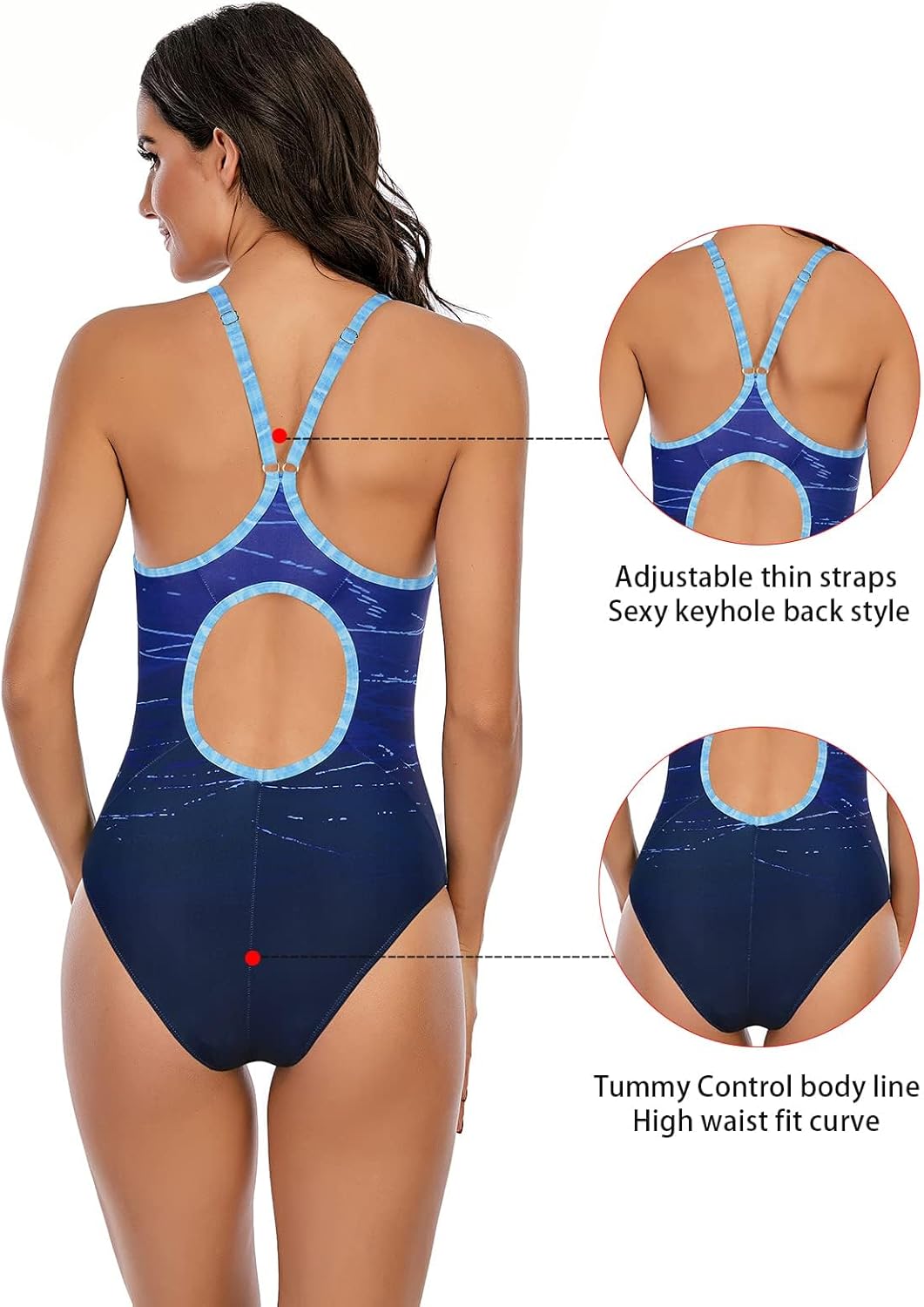 Century Star One Piece Swimsuit Women Bathing Suit for Teens one Piece Juniors Athletic Adjustable Strap One Piece Swimsuit Blue Gradient 0-2 - Image 6