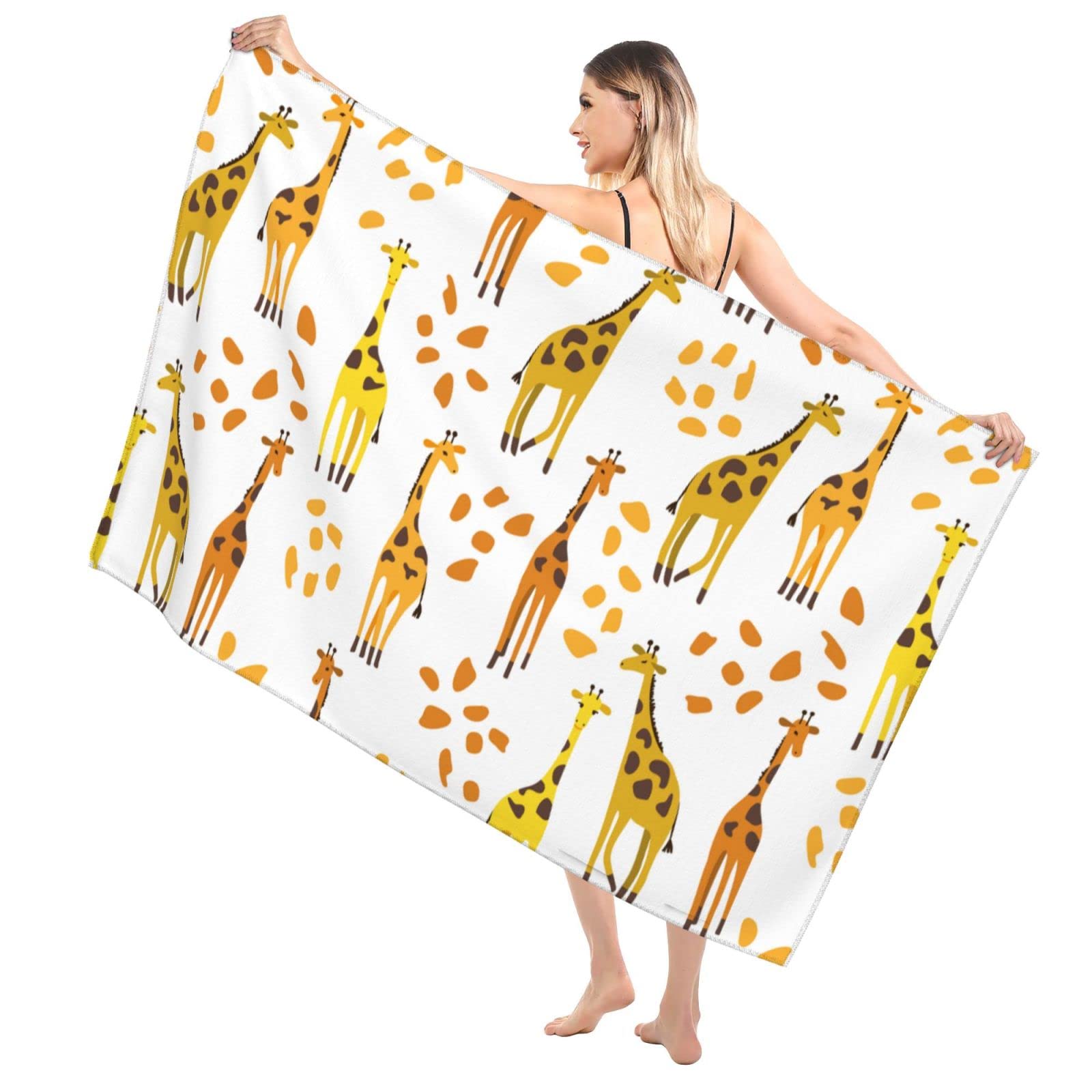 Serviette en microfibre absorbante et sans sable au motif girafe mignon pour homme et femme