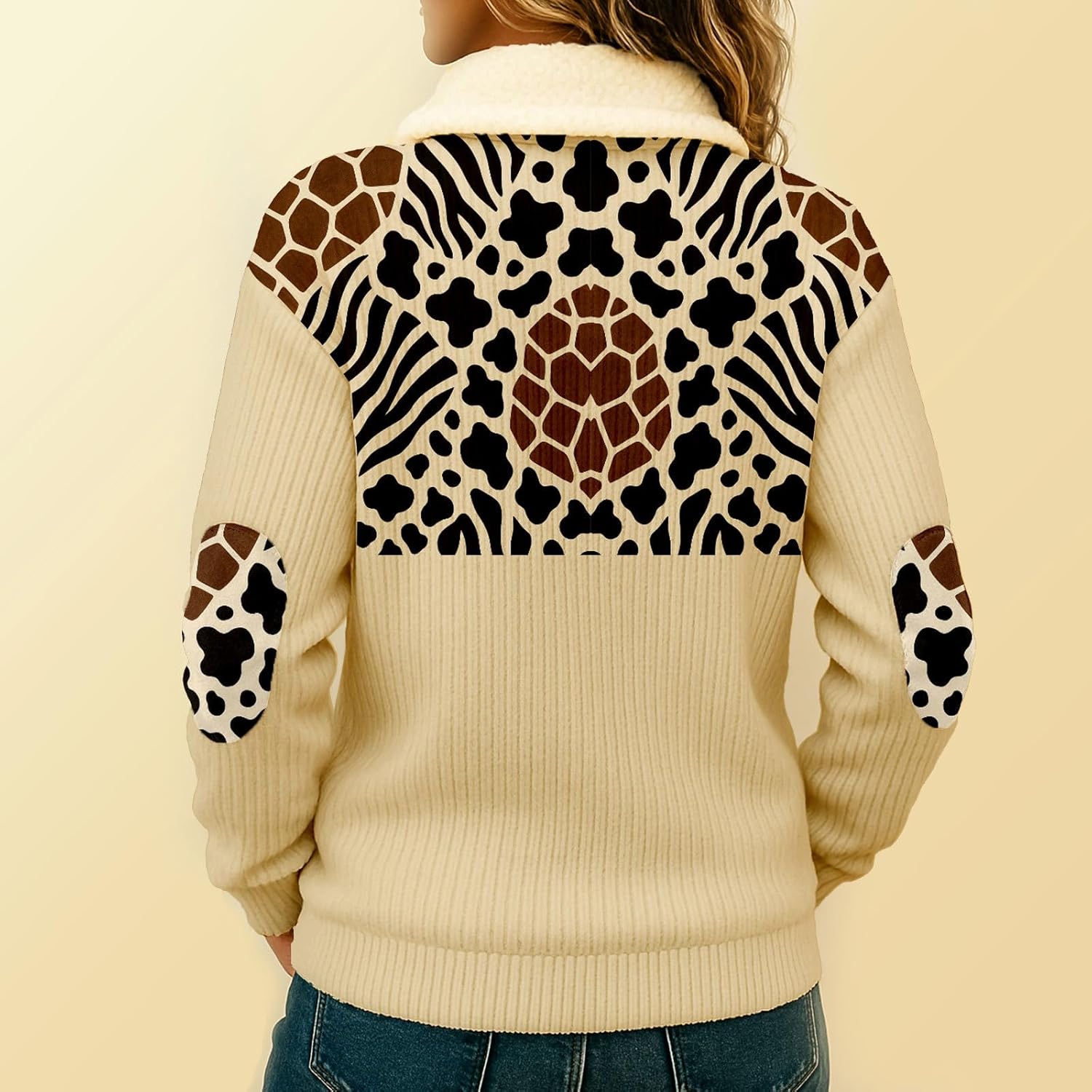 Quarter Zip Pullover Women Sherpa Collar Western Aztec Print Pullover Sweatshirt For Women Long Sleeve Casual Top - Image 3