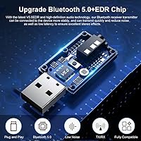 Vista 2 de Bluetooth Car Adapter, Mini Bluetooth 5.0 Stereo Transmitter Receiver, Wireless 3.5mm Aux Jack Hands-Free Calls Kit Audio Adapter Built-in Mic for