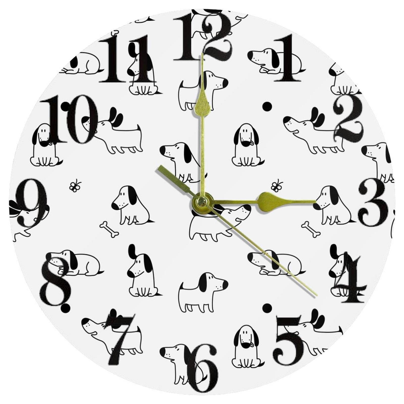 Horloge murale sans bruit pour sommeil paisible cadran chiens rigolos 25,4 cm