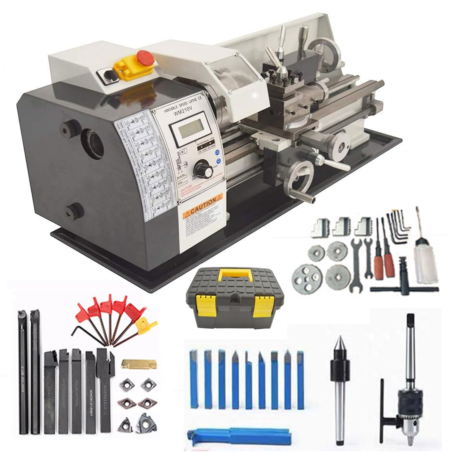 JOSBY Tornio da banco per Metallo di precisione metrica, fresatrice per tornio in Miniatura da 900 W, velocità variabile Continua 50-2500 Giri/min, Foro Passante del mandrino da 38 mm