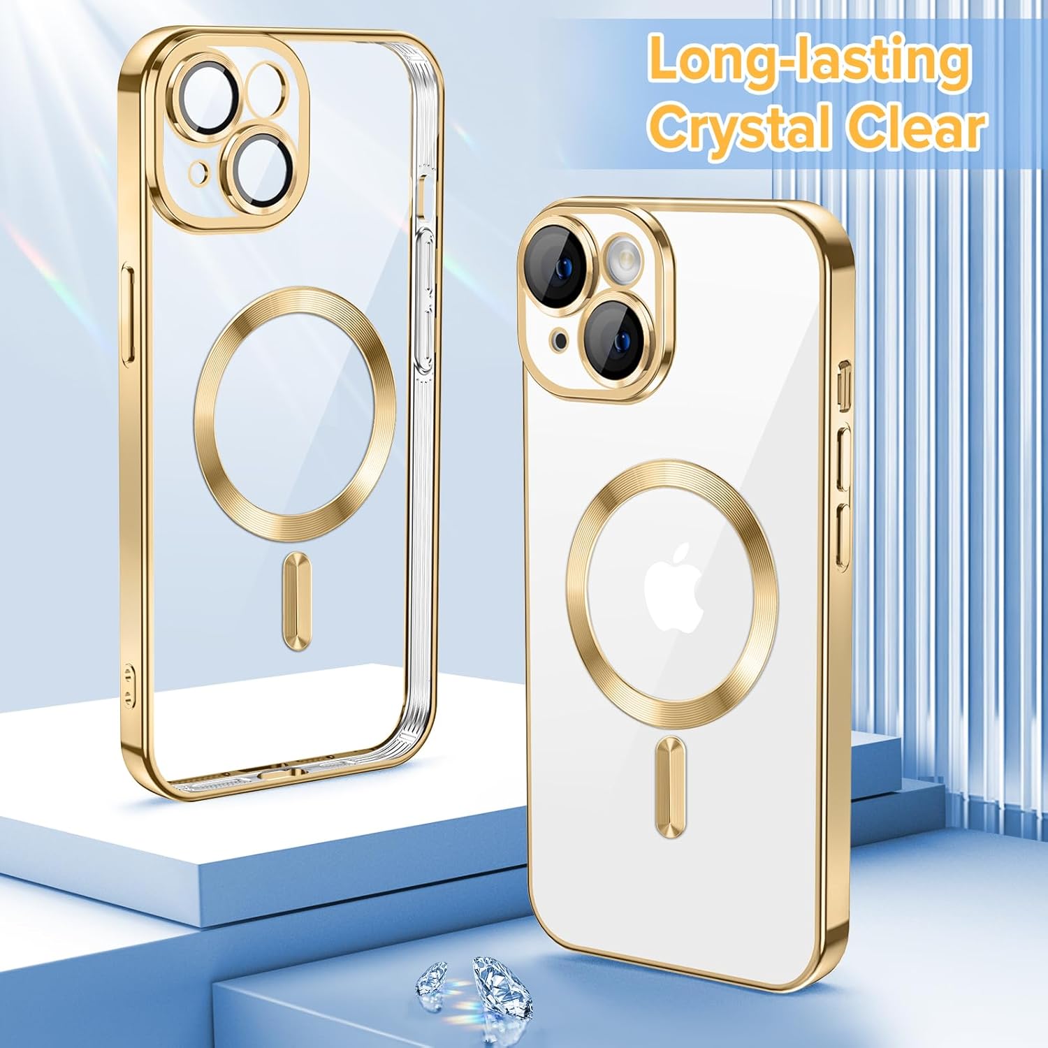 Hython Magnetic Clear for iPhone 15 Plus Case with Camera Lens Protector [Compatible with MagSafe] Luxury Plating Edge Slim Soft TPU Cover Protective Phone Case for iPhone 15 Plus 6.7", Gold - Image 2