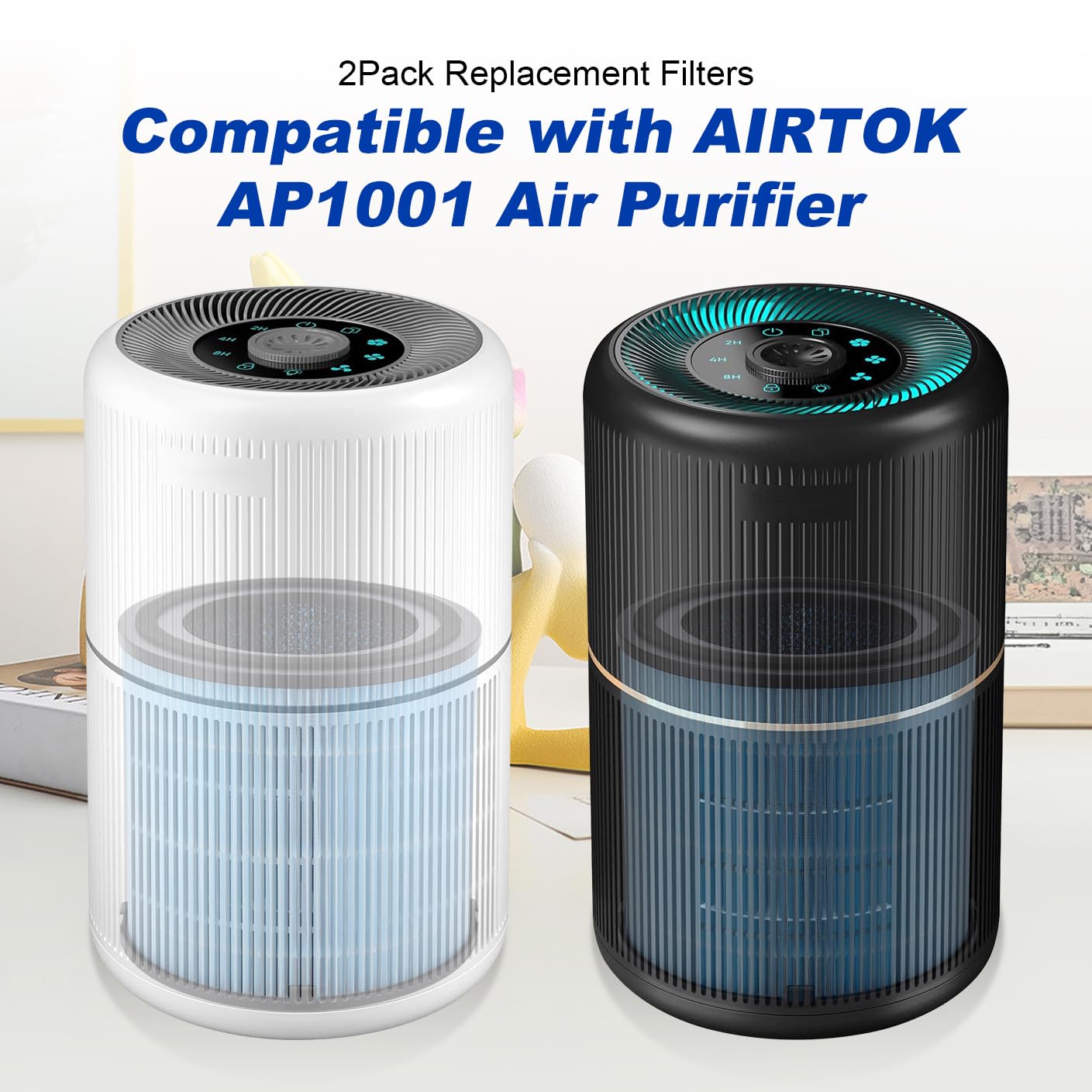 AP1001 Filtro de repuesto compatible con purificador de aire AIRTOK AP1001 - Sistema de limpieza de 5 capas H13 True HEPA Filter, 2 unidades