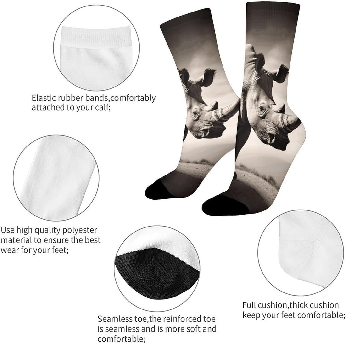 Moisture Wicking Socks, Breathable, Lightweight Crew Sock, Casual | South Africa Animal Work Socks for Women Men, Elastic Soft Boot Socks for Travel, Seamless