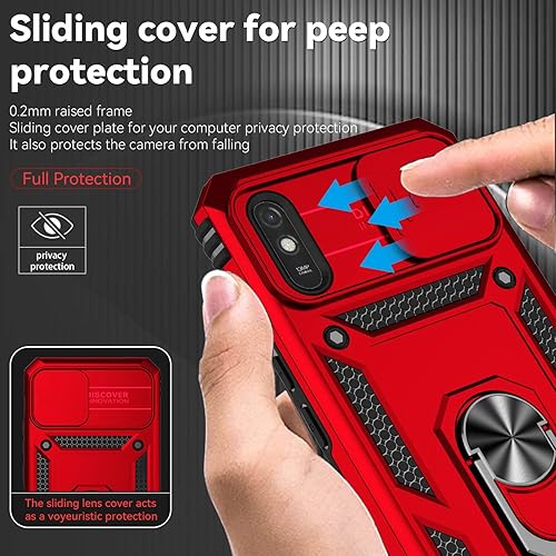 Miniatura 8 de Asuwish Funda de teléfono para Xiaomi Redmi 9A Redme 9i con protector de pantalla de vidrio templado y soporte delgado híbrido resistente resistente