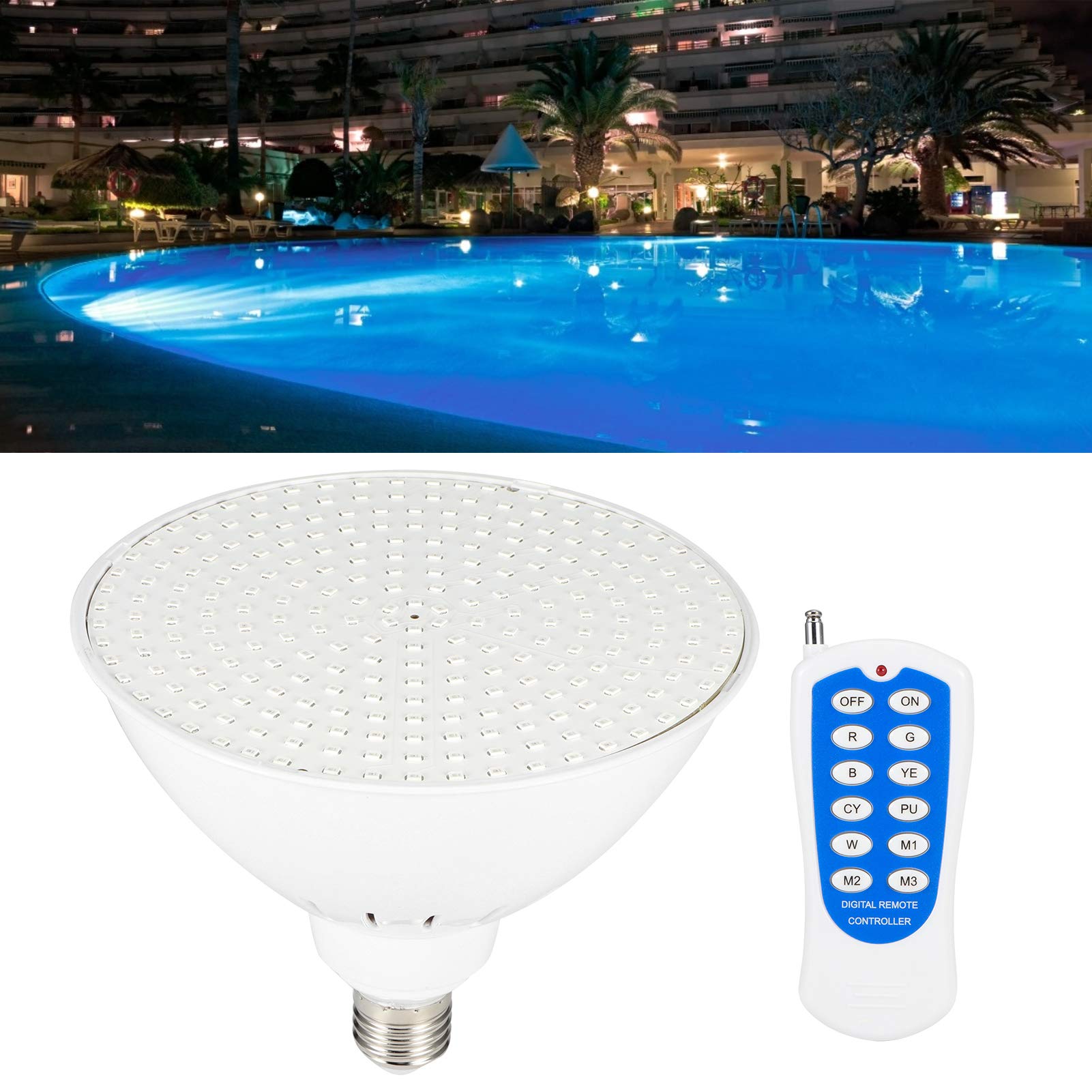 Qcwwy Beleuchtungsprodukte Pool Spa Lichter Glühbirne AC12V 25W IP68 Wasserdicht mit Fernbedienung für Schwimmbäder Teiche Brunnen E27 LED Unterwasserlicht Poollicht RGB Gartenarbeit