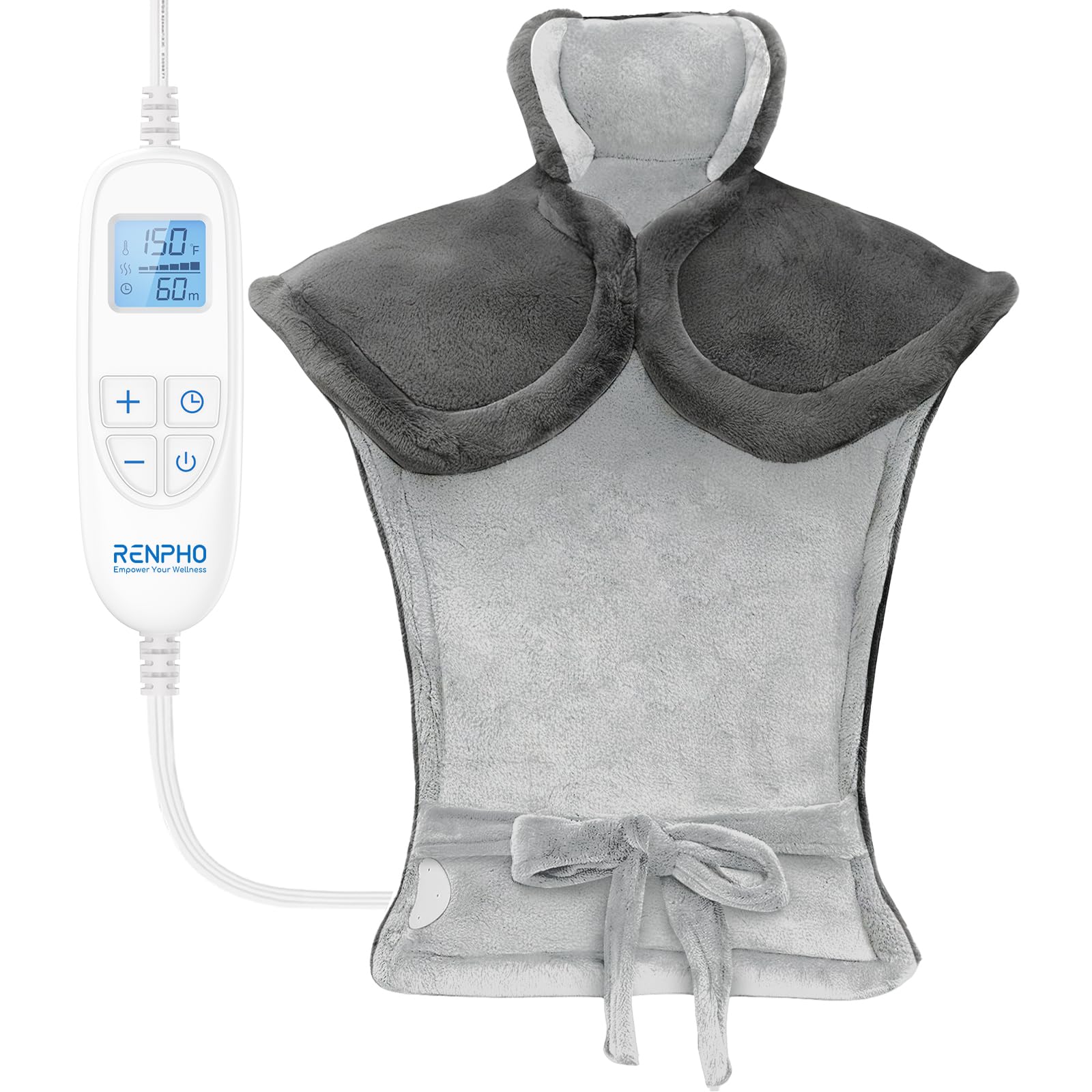 RENPHO Electric Heating Pad for Back, Electric Heat pad for Neck and Shoulders, FSA Eligible & HSA Store, 24"x33" Gray White