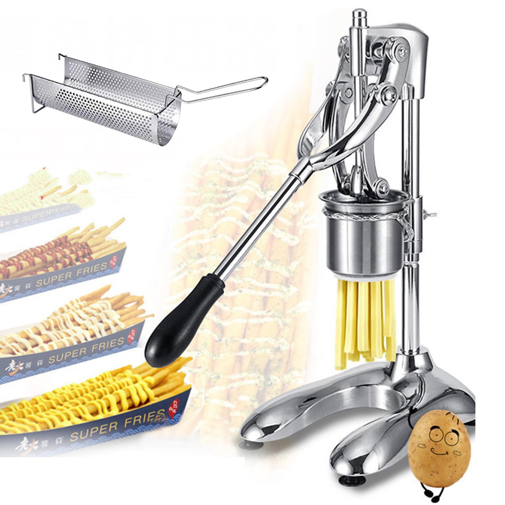 Presse à frites manuelle en acier inoxydable avec poignée pour économiser du travail et design amovible pour un nettoyage facile, pâte d'extrusion de purée de pommes de terre frites