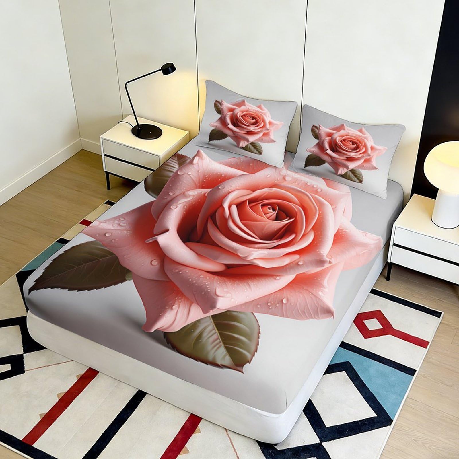 Lenzuolo con stampa 3D con rose, in microfibra, antiscivolo, per la casa