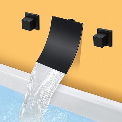 DOLGABA Waterfall Bathtub Faucet Wall Mount RomanTub Filler 2 Handle Bathroom Vanity Vessel Sink Faucet, Matte Black