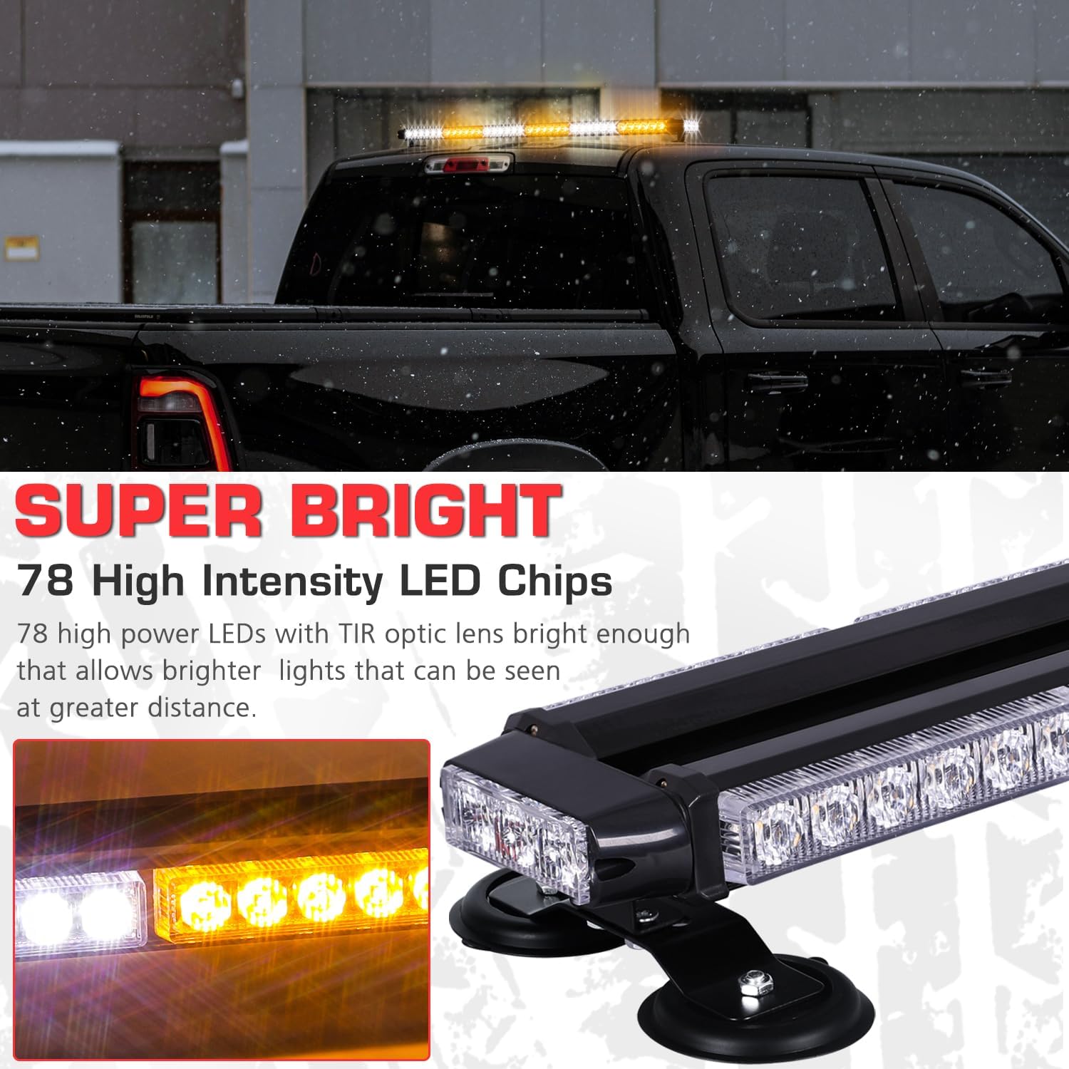 LINKITOM Amber/White Strobe Light Bar w/Controller- 37.5" 78 LED Magnetic Warning Beacon for Trucks Construction Vehicles& Snow Plows