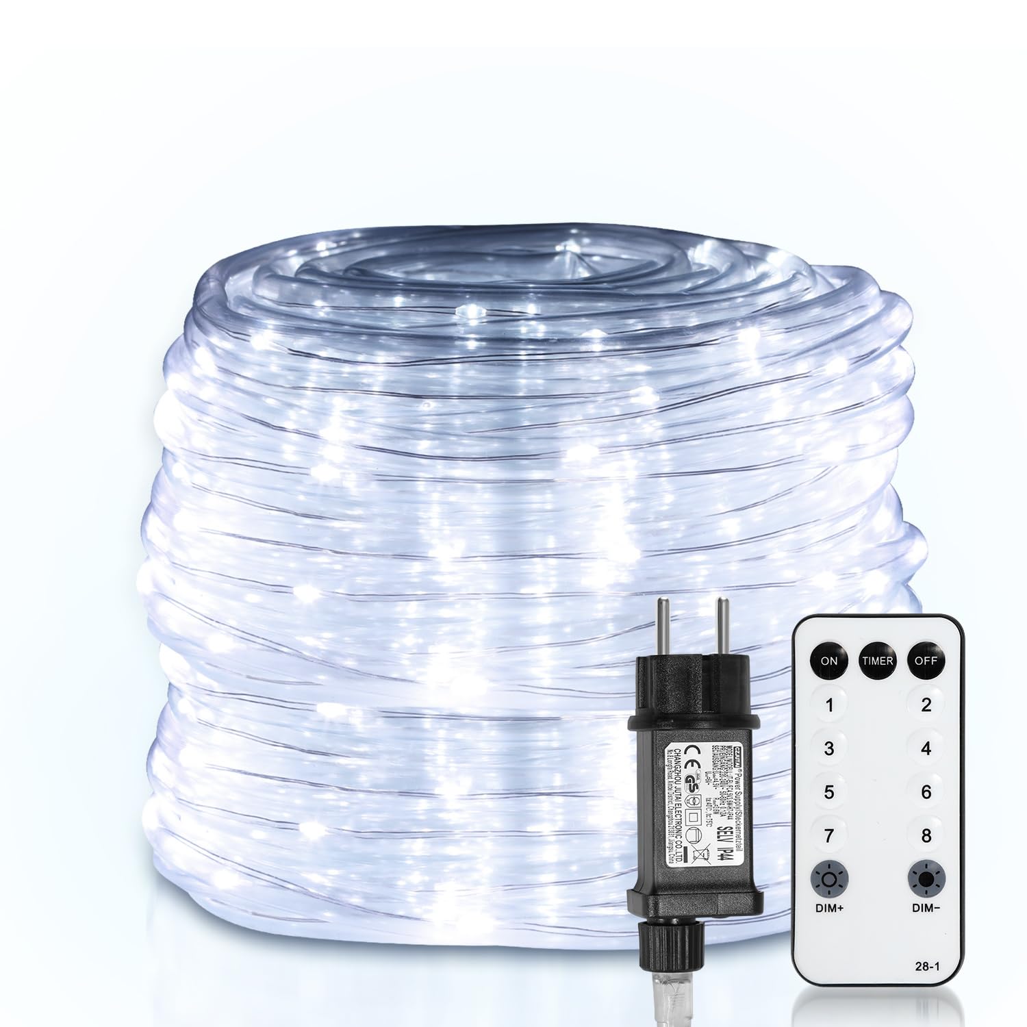 Daromigo Tube lumineux 30 m blanc froid, télécommande, intensité variable