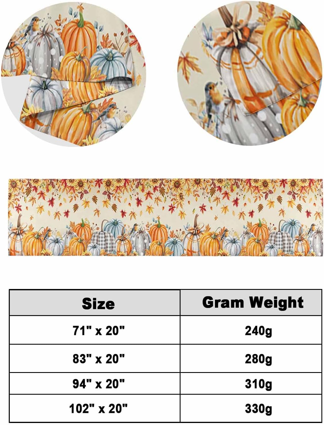 Orange Grey Fall Bed Runner Scarf Cal King Size, Thanksgiving Maple Leaf Pumpkins Luxury Bed Throw Runners & Scarves for Twin Full Queen King Foot of Bed, Bedroom Hotel Decoration, 102"x20"