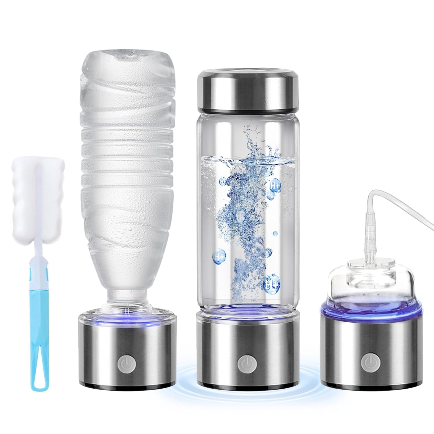 Hydrogen Water Bottle Generator – 2500+ PPB in 3 Mins, SPE/PEM Tech Portable Hydrogen Machine, 16oz Glass, USB-C Rechargeable, Drink or Inhale for Antioxidant Wellness, Home, Gym & Travel