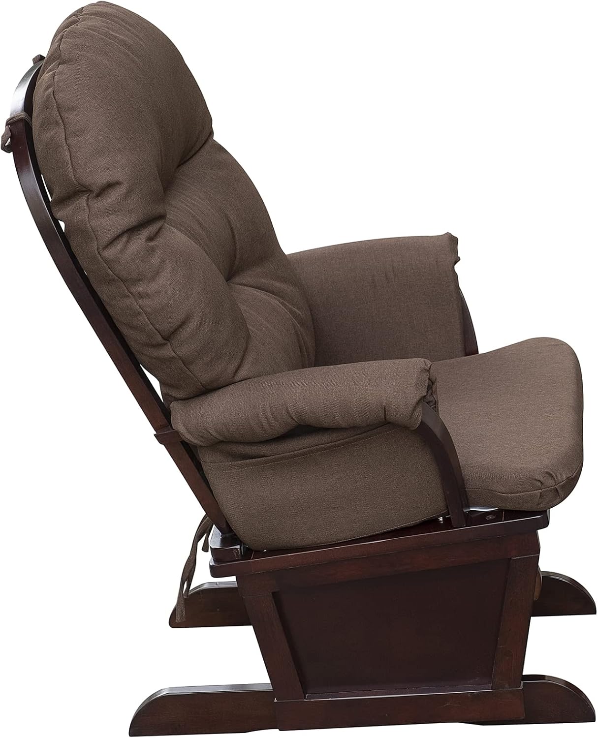 Close-up of the sturdy rubberwood base of the HOMCOM Glider Rocking Chair