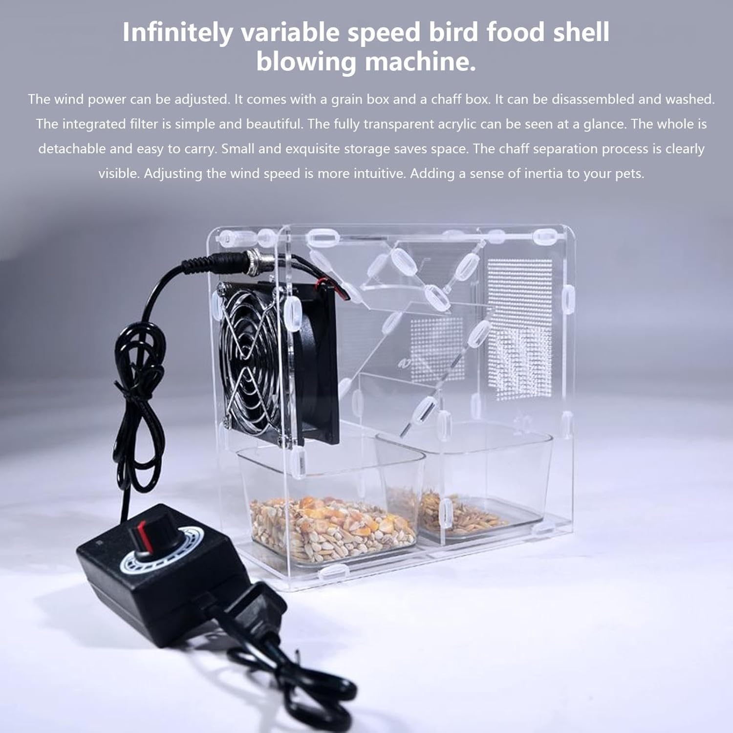 Bird Feed Shell Blower, Easy to Use and Detachable, Abs+Acrylic, Bird Food Shell Separator, Feeding & Watering Supplies, Effortless Food Prep, Finches, Parrots, Lovebirds, Conures