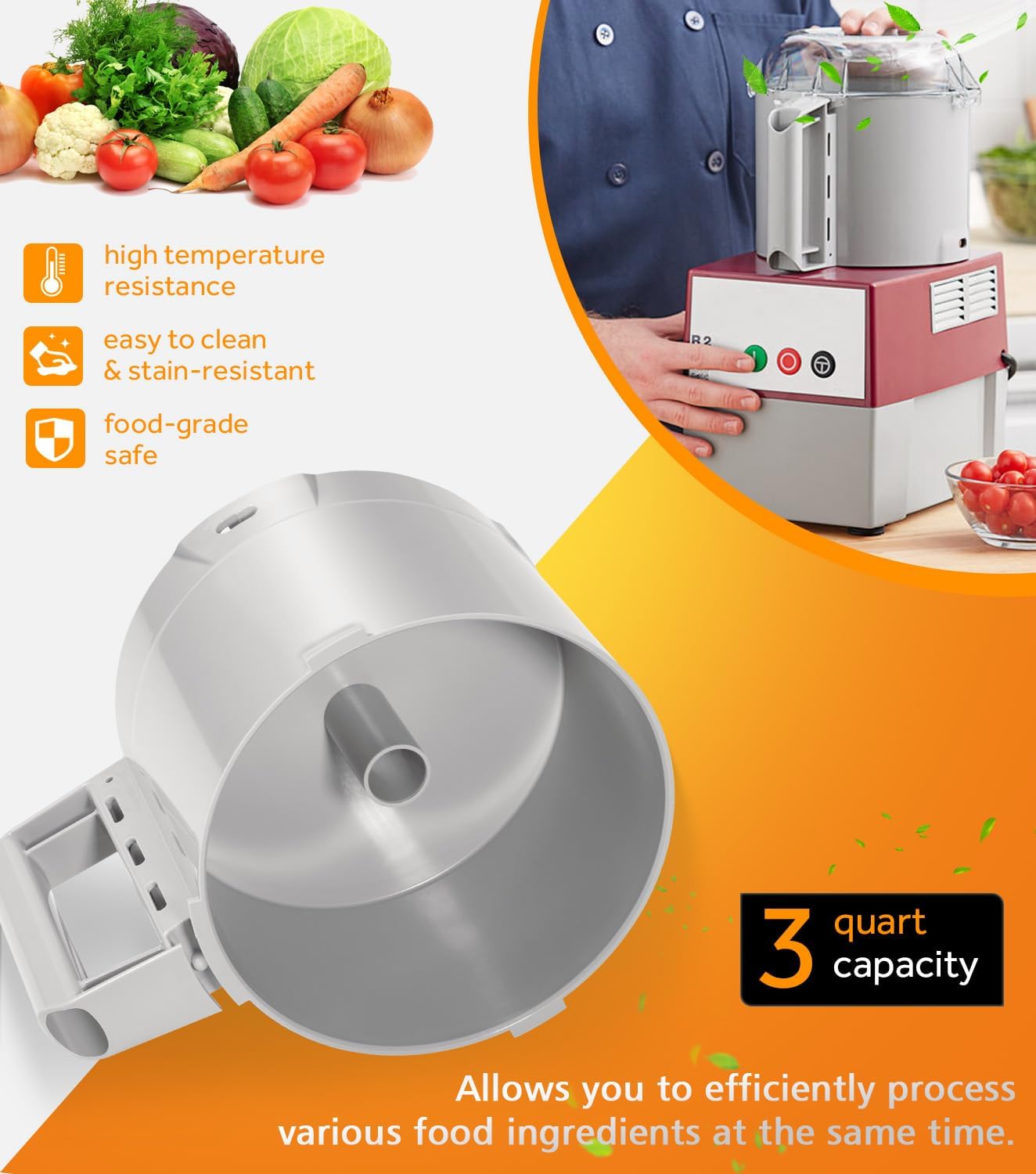 112204S Cutter Bowl & 106458S Cutter Bowl Lid Compatible with Robot Coupe R2, R2B, R2N, R2 Dice Food Processor, 3 Quart Bowl, Gray