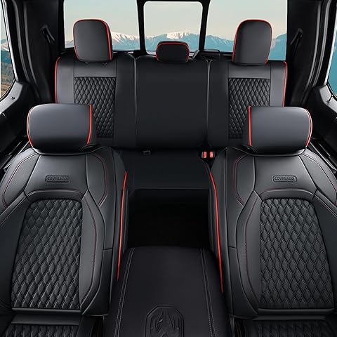 Coverado Dodge Car Seat Covers Full Set, Waterproof Leather Seat Covers for Car Fit for 2009-2018 Dodge RAM 1500, 2010-2024 2500 3500 Automotive Vehicle Seat Covers Protector for Trucks, Red line