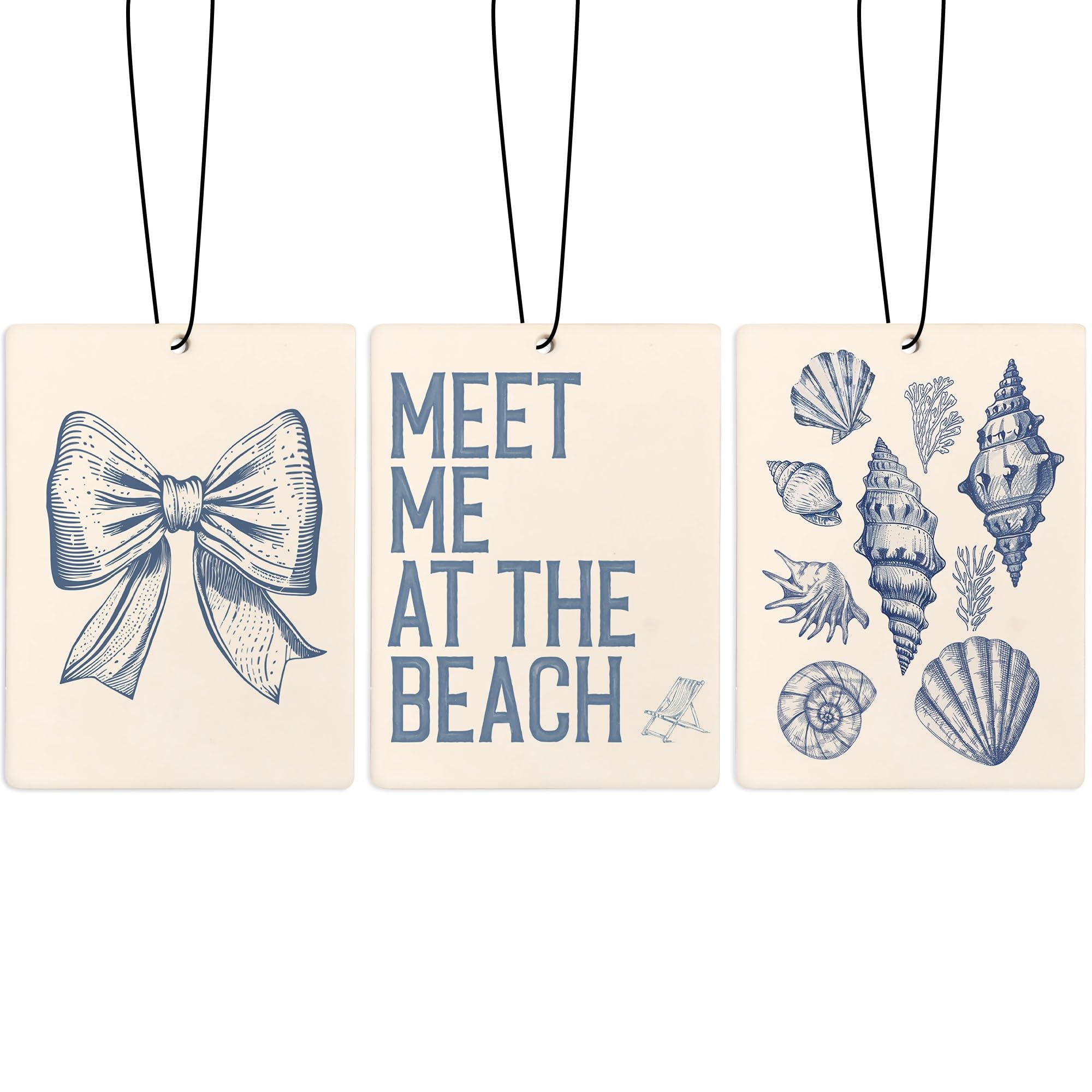 ZFQ Cute Coquette Blue Bow Beach Air Freshener for Car, Coastal Seashell Beachy Air Freshener Hanging 3 Pcs for Cars Closet Drawer or Books, Blue