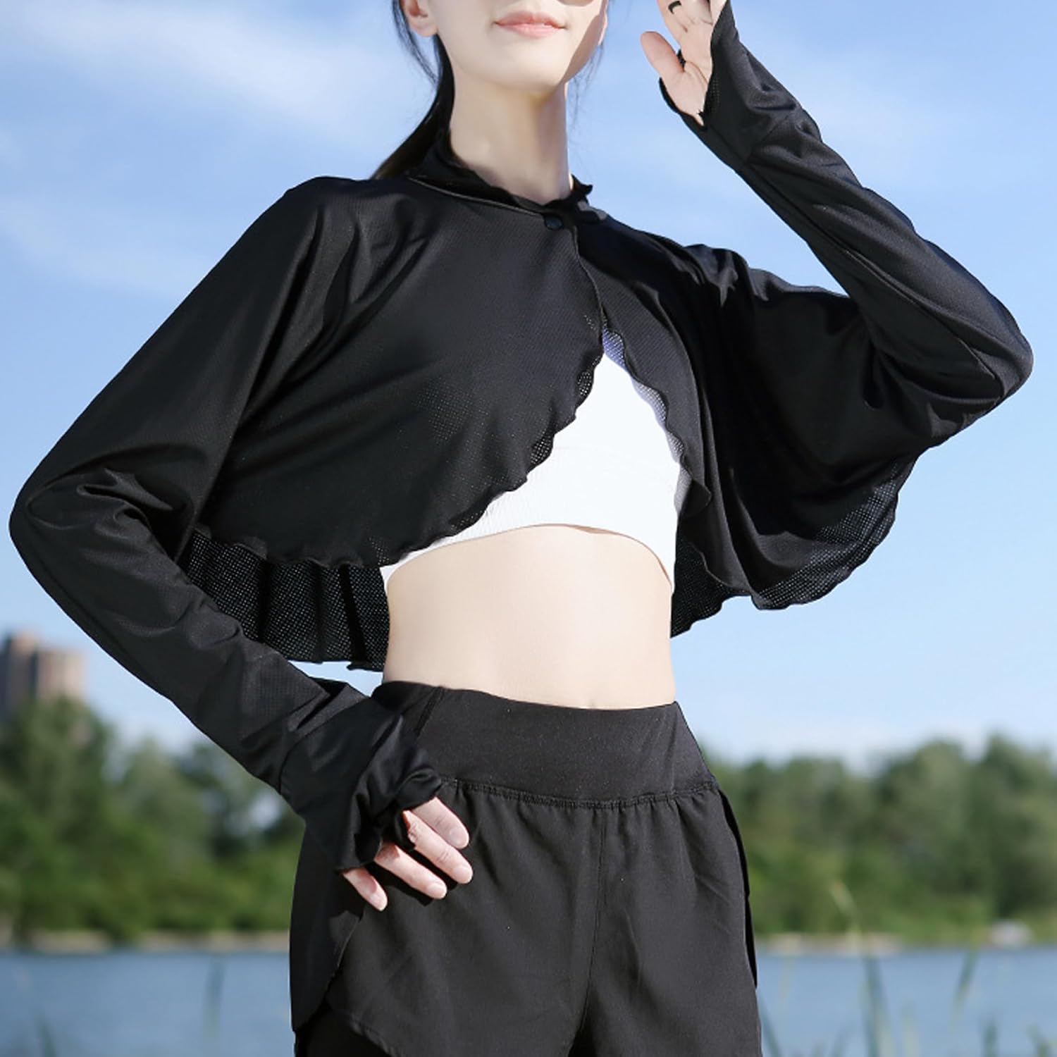 Cooling Shawl, Upf 50+ Sun Shawl with Long Sleeve, Neck & Shoulder Cover, Breathable Mesh Sun Cape