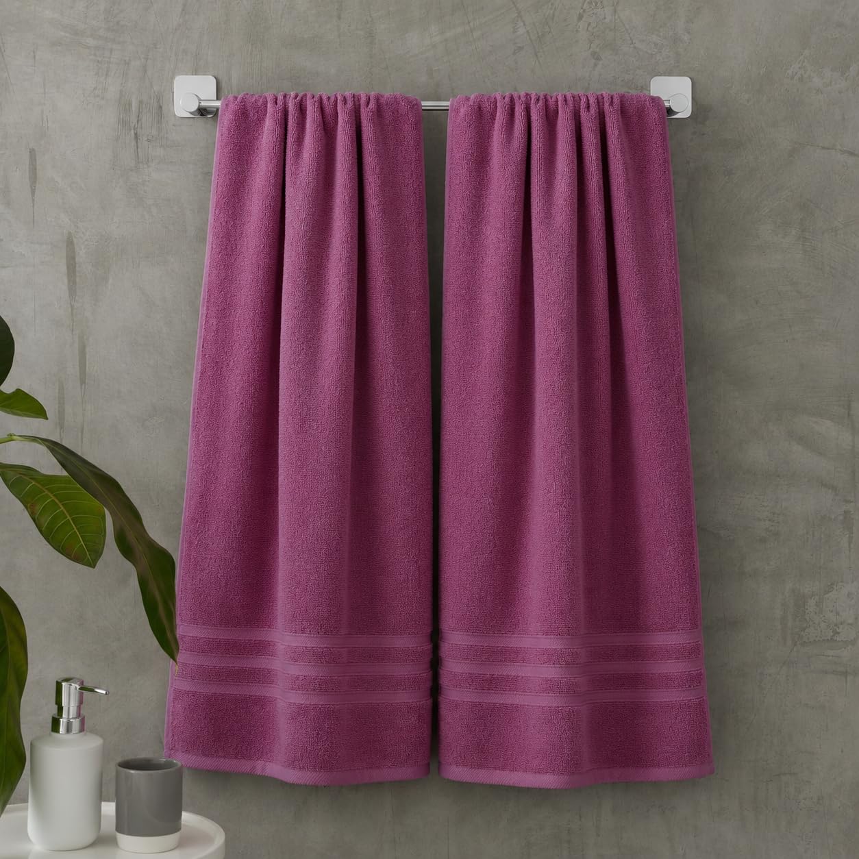 Catherine Lansfield Raspberry 'Zero Twist' Cotton Bath Sheet Pair In