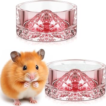 2 Pcs Hamster Water Bowls Glass Hamster Food Bowls Mountain Style Drinking Bowls Anti Turning for Dwarf Syrian Hamsters Guinea Pig Gerbils Mice Hedgehog Rats Chinchilla-Sized Small Pets Pink