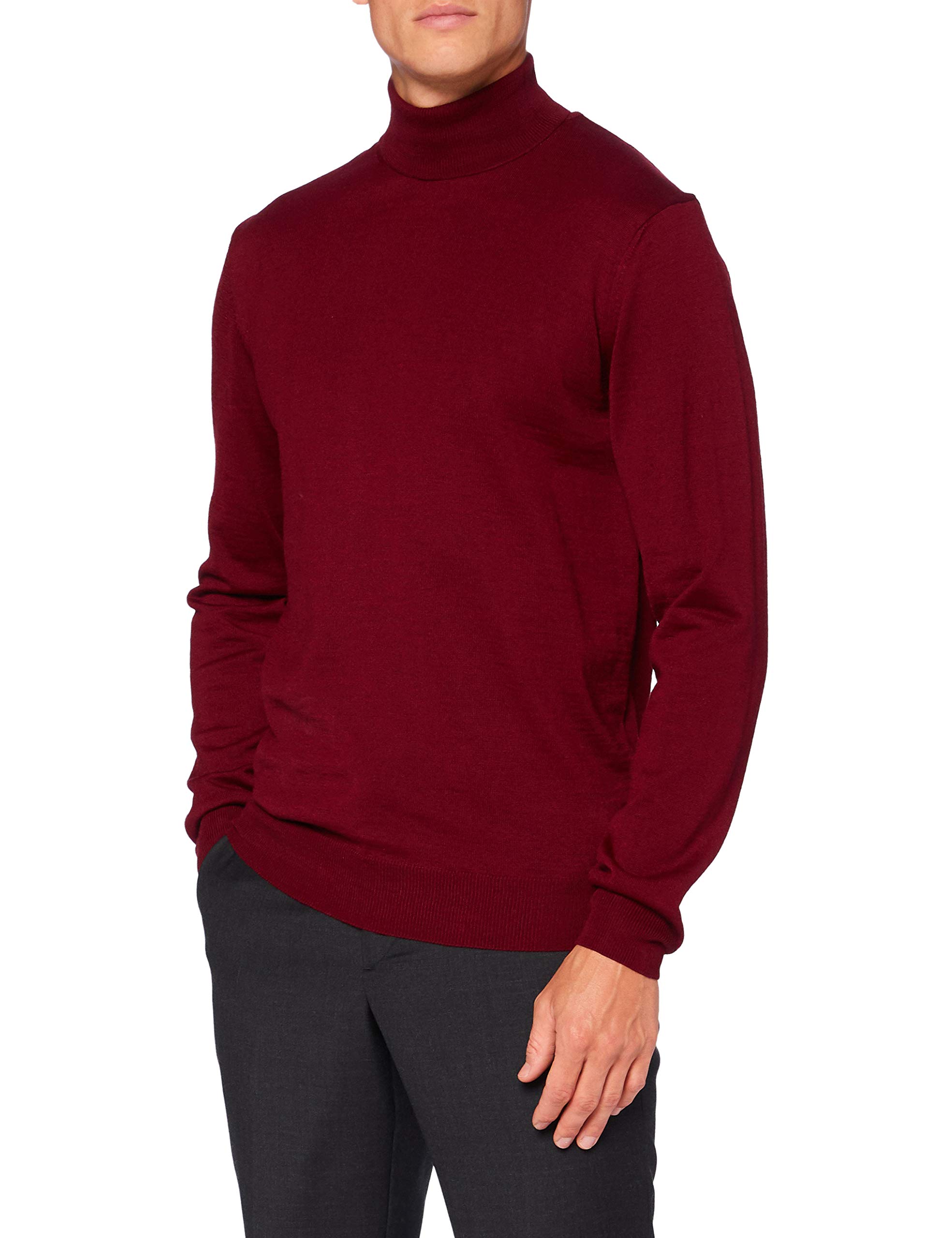 Casual Friday Men's Konrad Merino Roll Neck Knit Pullover Sweater, Burgandy, M