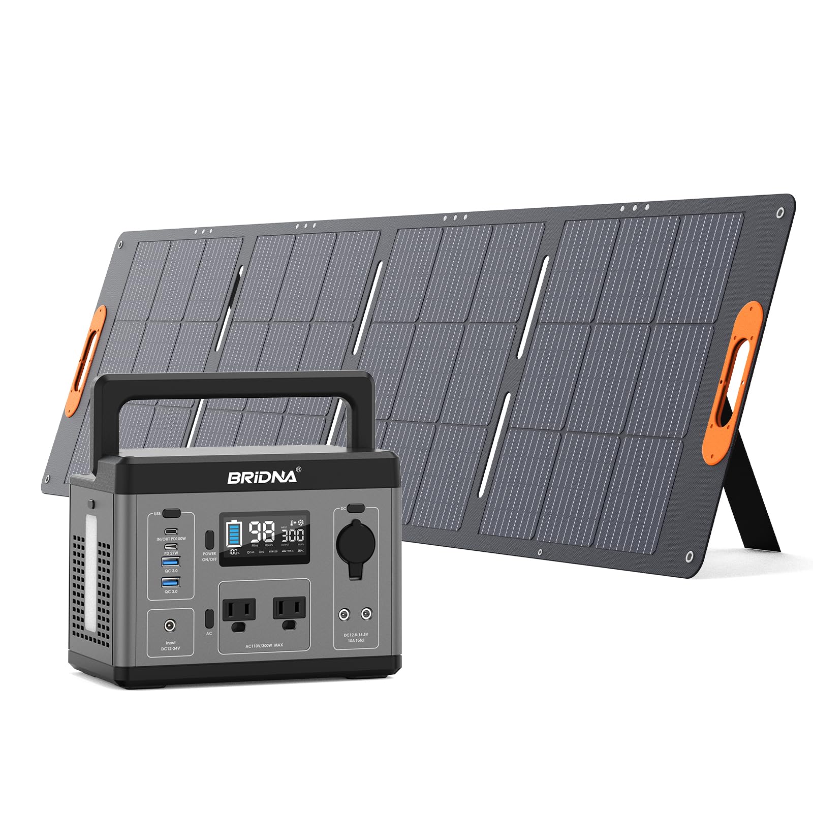 296Wh Portable Power Station With 120W Portable Solar Panel, Solar Power Generator 300W AC outlet for Home Outdoor Camping Emergency Backup