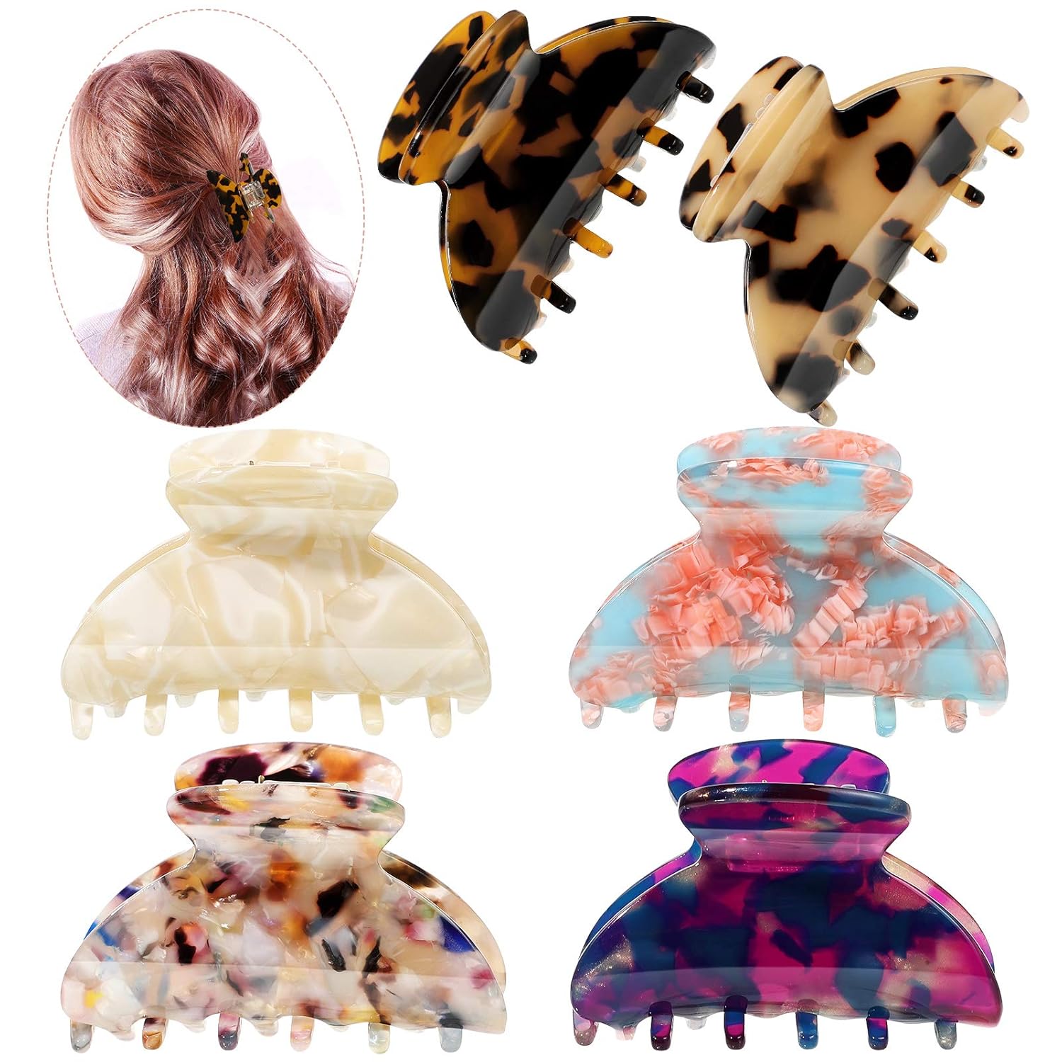 WILLBOND 6 Pieces Medium Hair Claw Clips for Thin Hair 2.6 Inch Tortoise Shell Clip Banana Jaw Hairpin French Style Barrettes Head Accessories for Women Girls(Classic Patterns) - Image 6