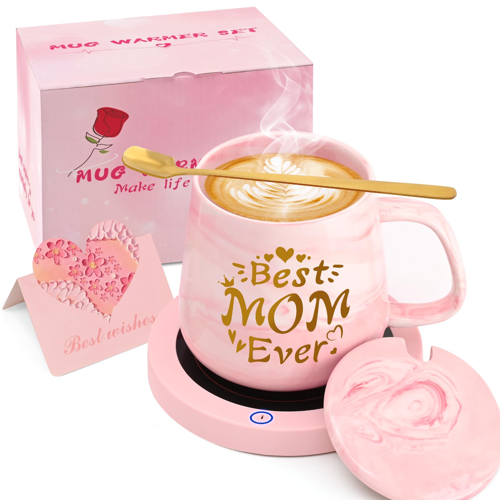 2025 Mom Birthday Gifts Christmas, Coffee Mug Warmer &amp; Best Mom Ever Mug Set, Mug Warmer for Desk, Auto Shut Off Smart Warmer Coaster, Coffee Gifts for Mom from Daughter, Son