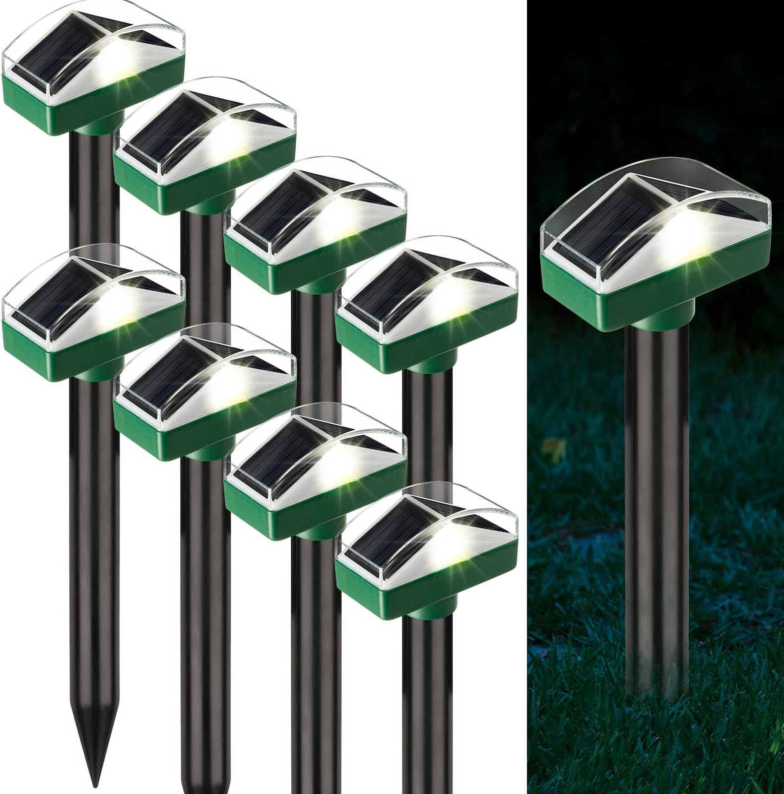 8 Pcs Mole Repellent Solar Powered Solar Mole Repellent Ultrasonic Outdoor Lawn Mole Repellers Waterproof with Solar Outdoor Lights Vole Repellent for Rodents Mice Gophers Voles Snakes (Green)