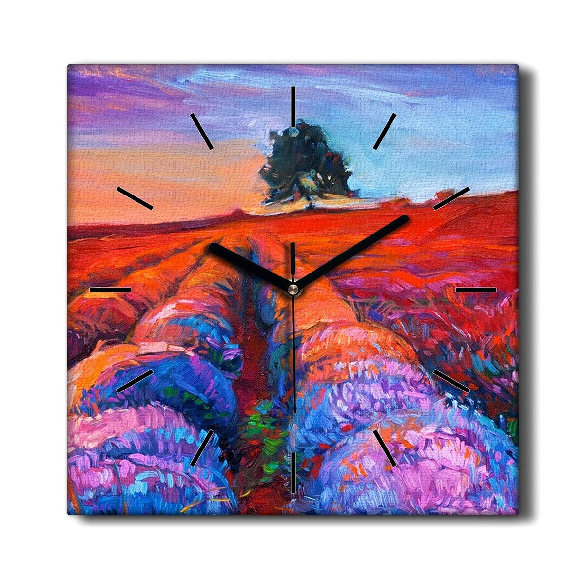 Horloge sur toile décoration 30x30cm moderne motif nature arbre et fleurs