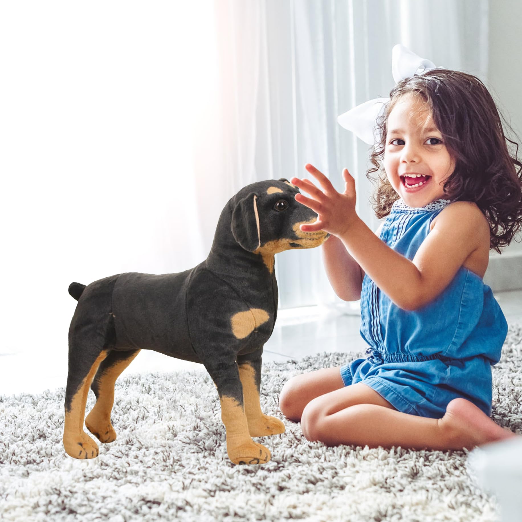 Hunde-Plüschtier, 50, 8 cm, selbststehend, realistisch, schwarzer Hund, Stofftier mit integriertem Rahmen