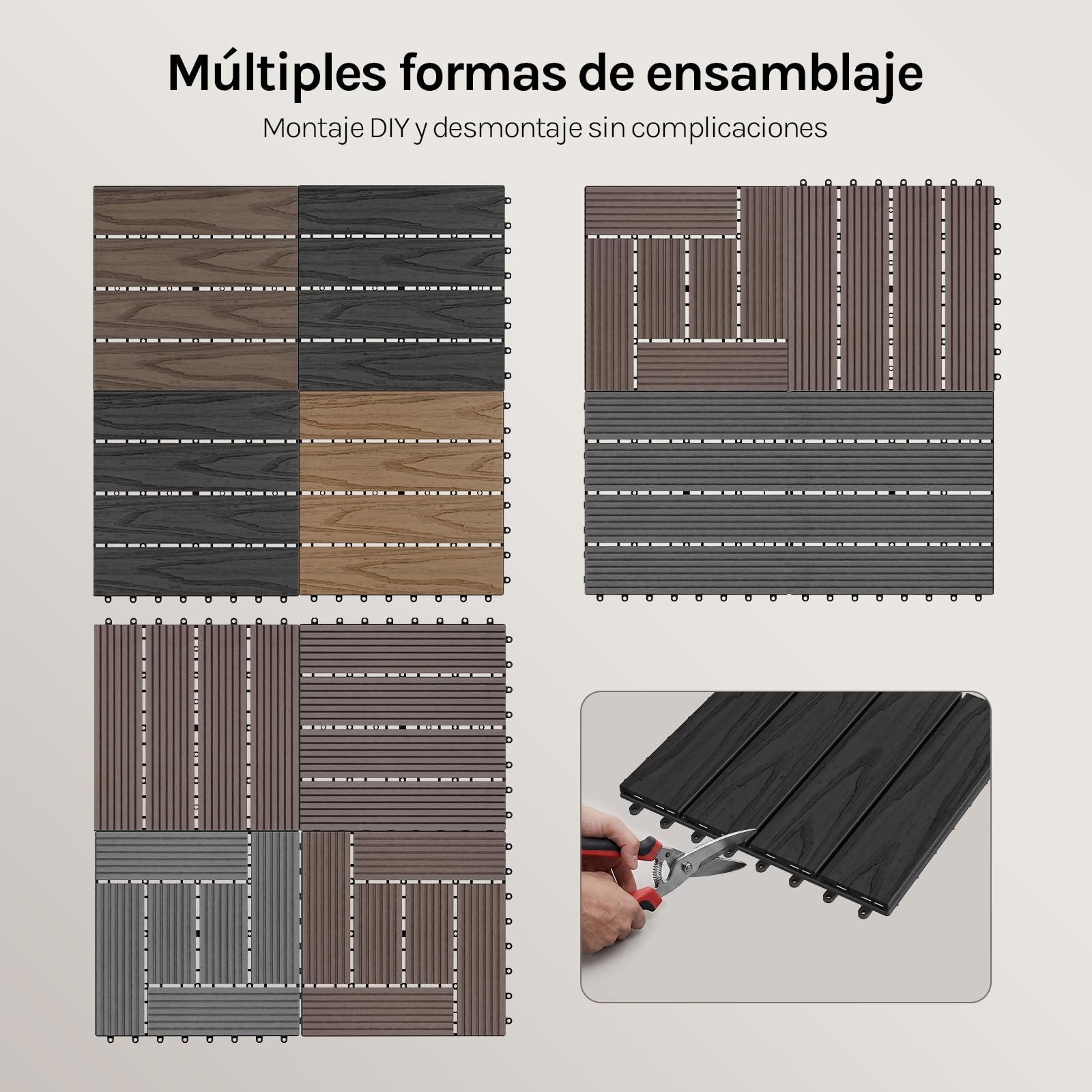 WOLTU 11x Suelo de WPC Baldosas de Madera Exterior para Porche Patios Jardin, 30 x 30 cm 1m² Suelo de Exterior Compuesta Azulejos Baldosas de WPC para Terraza Antracita