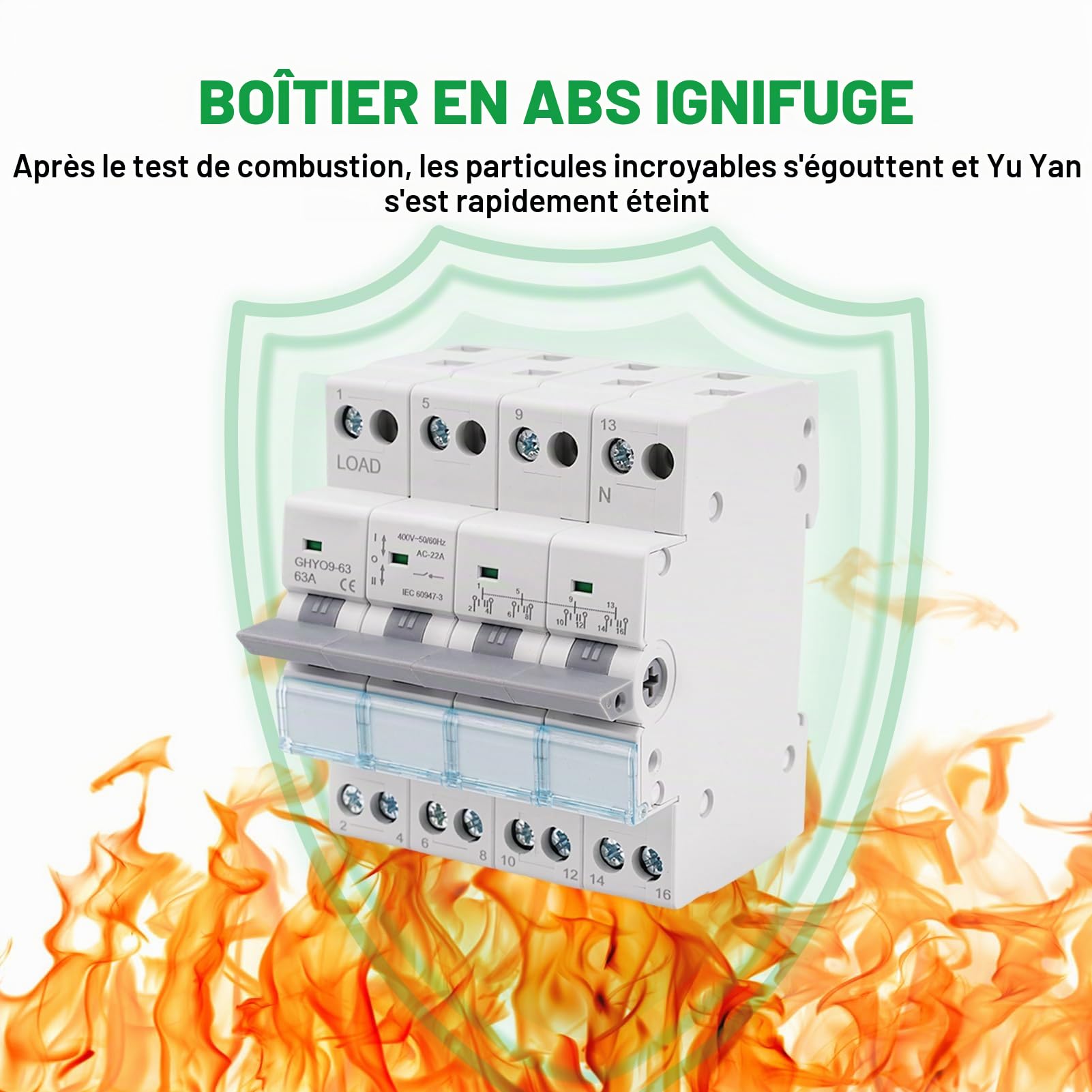 Commutateur de Transfert 4P 63A Inverseur de Source Manuel 400V AC Sectionneur Manuel Dual Power Rail DIN Commutateur Manuel
