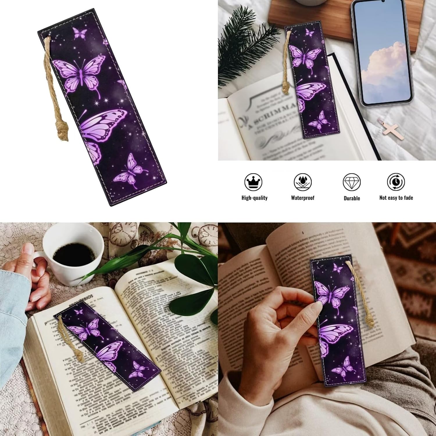 Ystardream Purple Butterfly Backpack for Girls 6th Grade Kids Backpack Set 4 Piece Stylish Student Back To School Book Bag with Bookmark Shouder Bag Pencil Case for Boys Girls 1-6th Grade