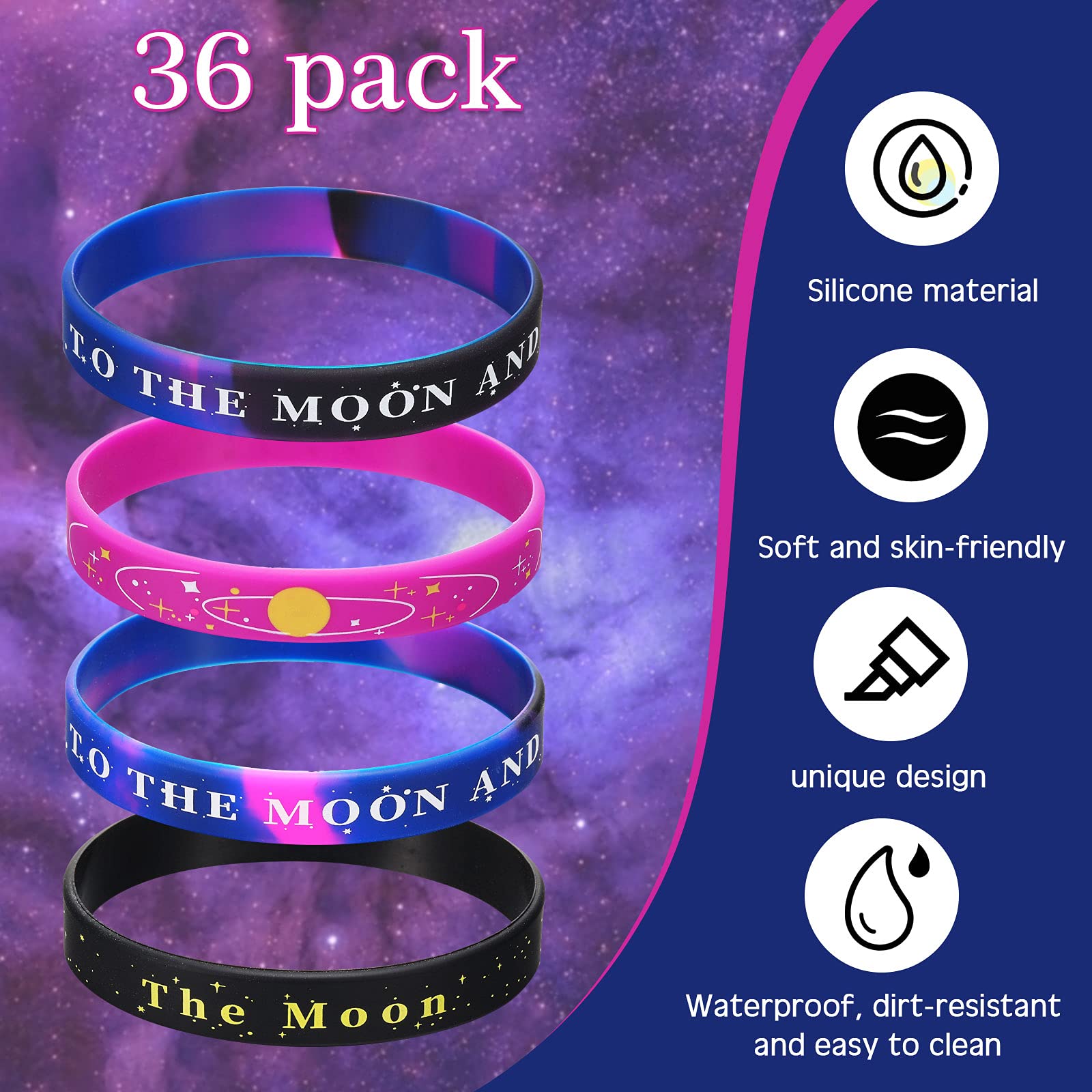 JUNEBRUSHS 42 Silikon-Armbänder Weltraum-Design – 6 Stile, Dehnbar Für Kindergeburtstag & Party-Geschenke