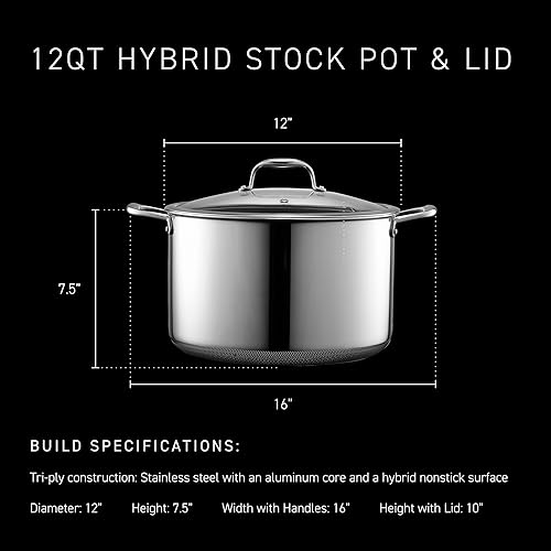 Miniatura 3 de HexClad Olla híbrida antiadherente de 12 cuartos de galón con tapa de vidrio templado, asas que se mantienen frescas, apta para lavavajillas, apta