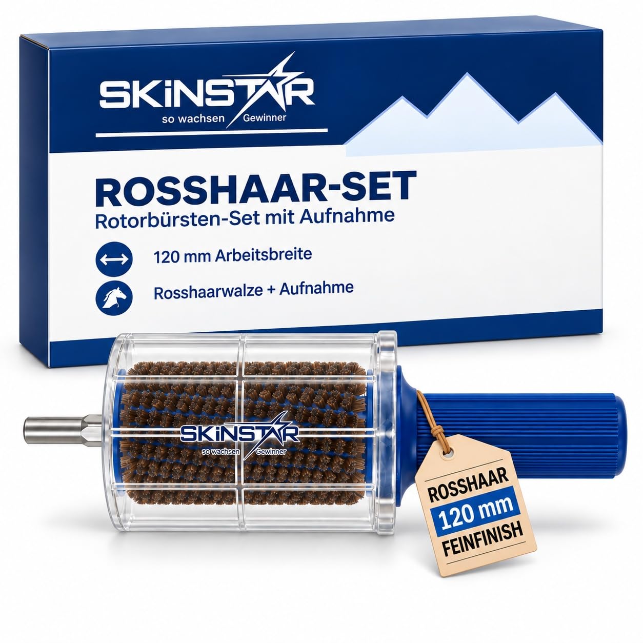 SkinStar Rotorbürste Ski Bürste Rosshaar Skibürste Set Aufnahme 120mm